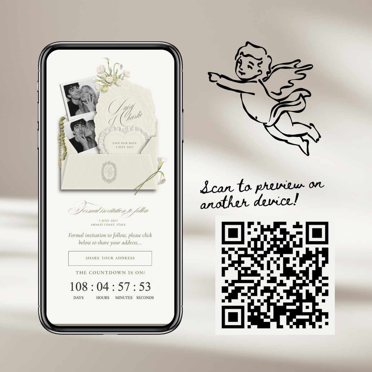 Save The Date Wedding Website Template (Envelope 07 - Ivory)