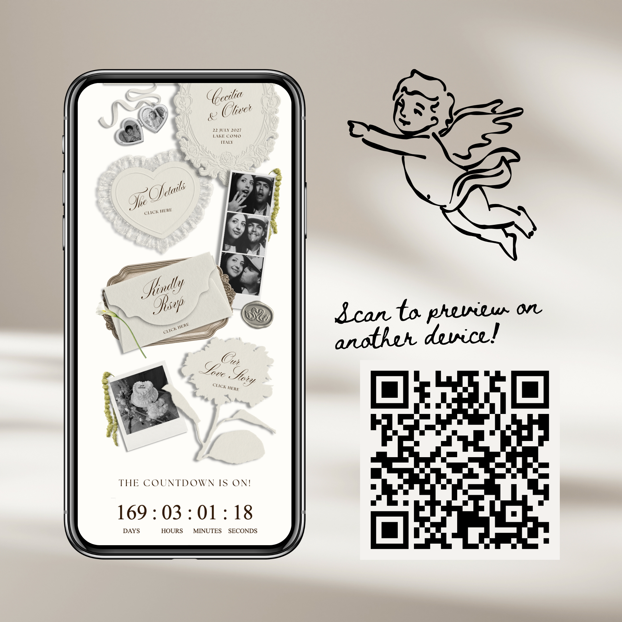 Wedding Website Template with RSVP (Photo Booth 01 - Ivory)