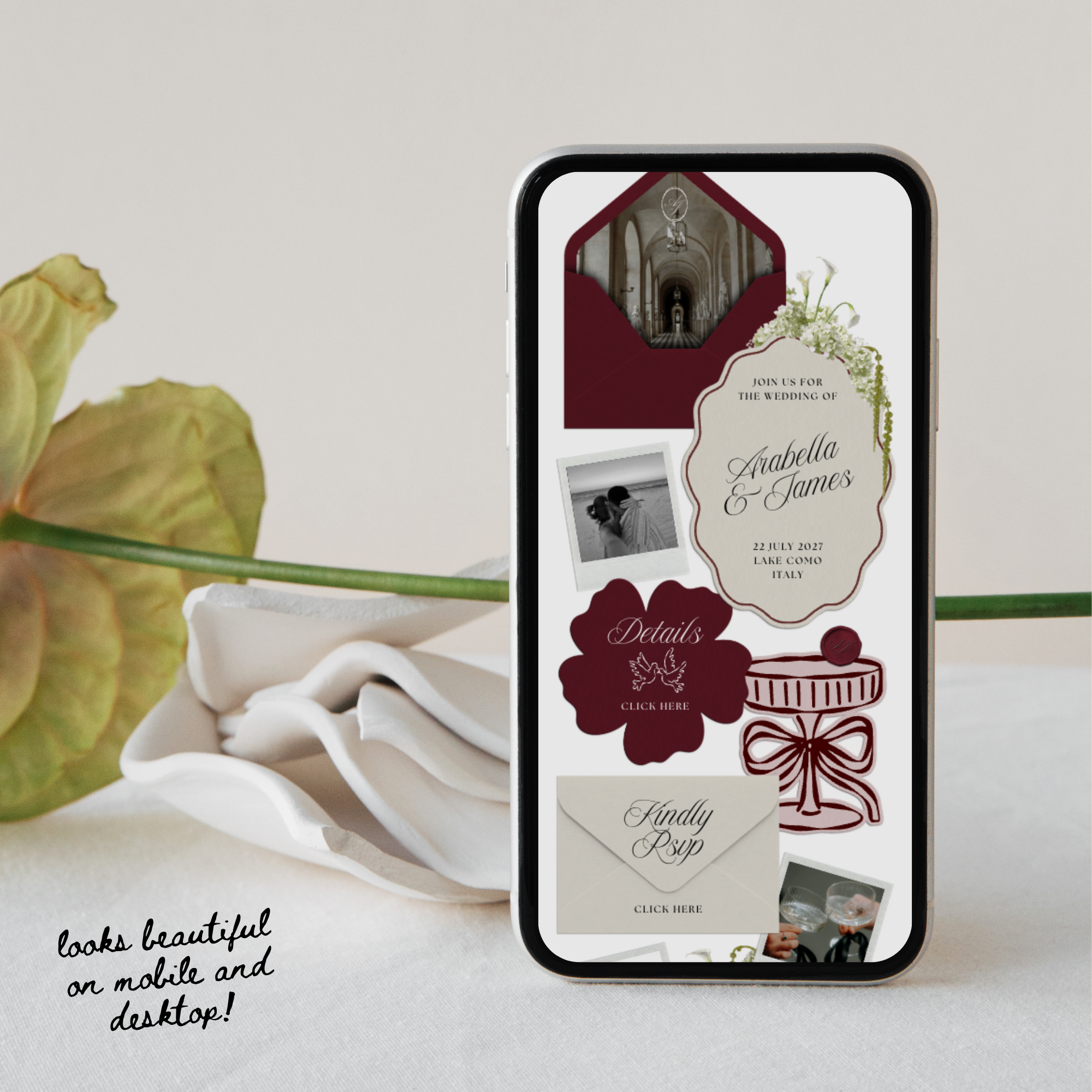 Wedding Website Template with RSVP (Burgundy & Ivory)