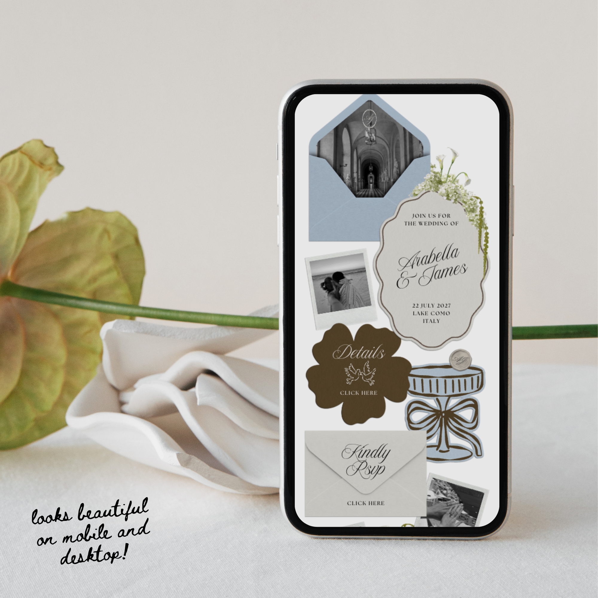 Wedding Website Template with RSVP (Brown & Dusty Blue)
