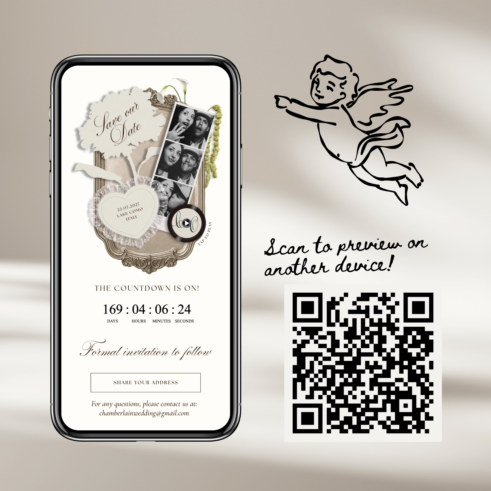 Save The Date Wedding Website Template (Photo Booth Animation 01 - Ivory)