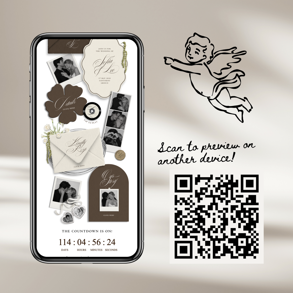 Wedding Website Template with RSVP (Envelope 06 - Brown + Ivory)