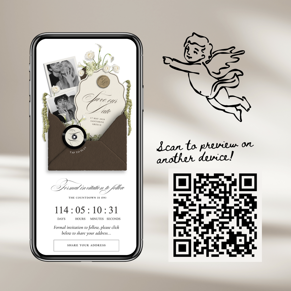 Save The Date Wedding Website Template (Envelope 06 - Brown + Ivory)
