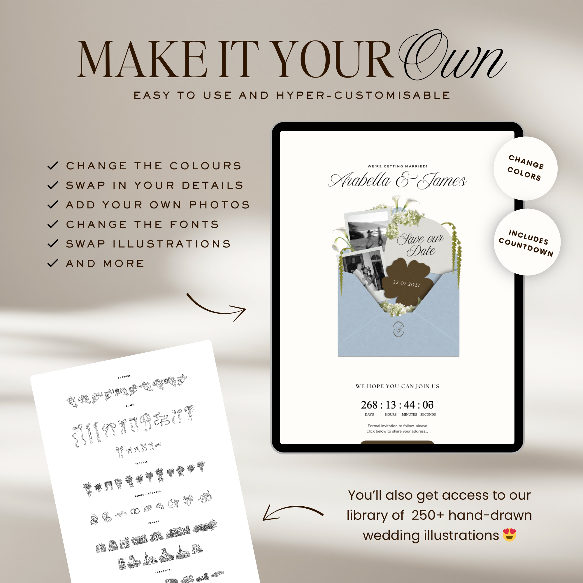 Save The Date Wedding Website Template (Brown & Dusty Blue)