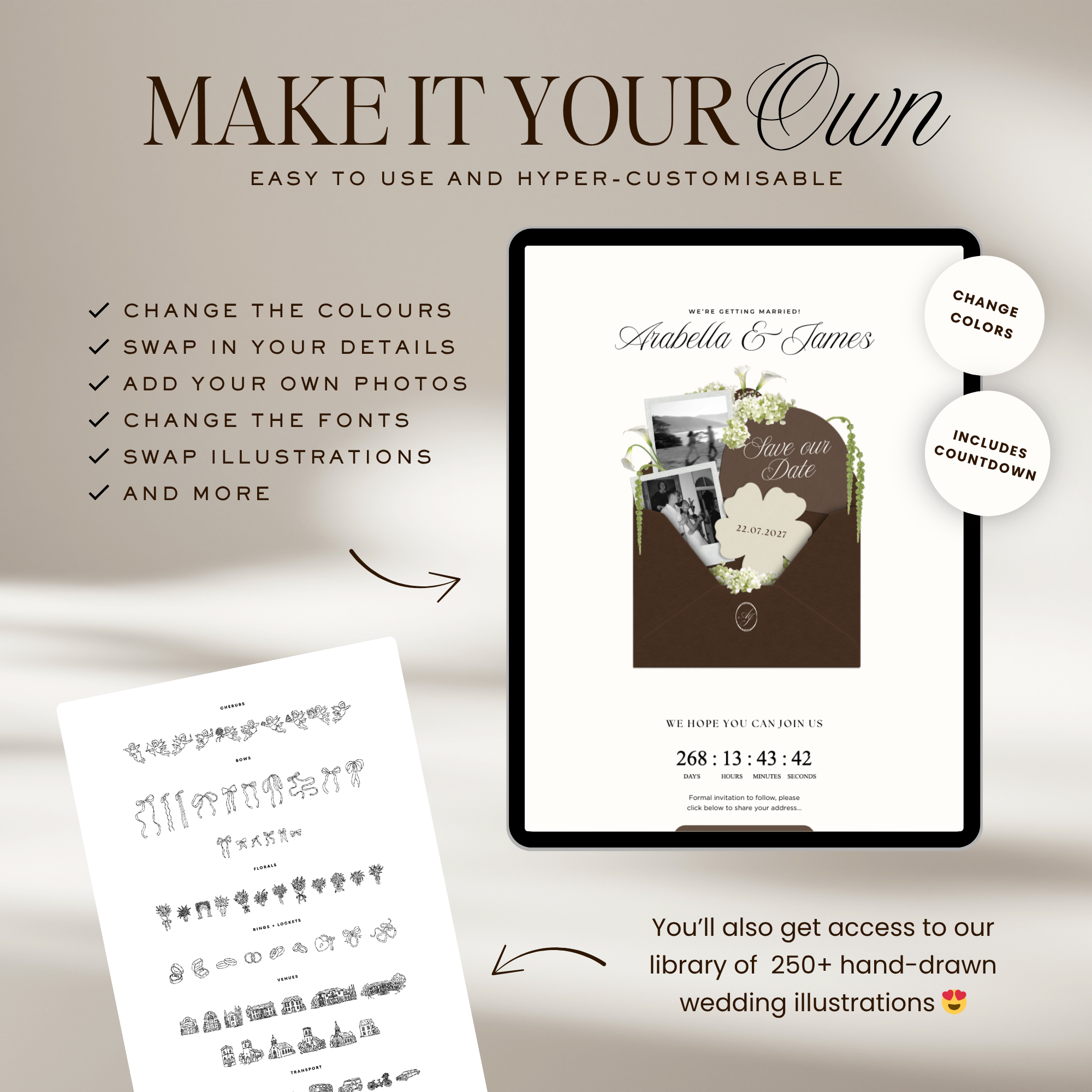 Save The Date Wedding Website Template (Brown & Ivory)