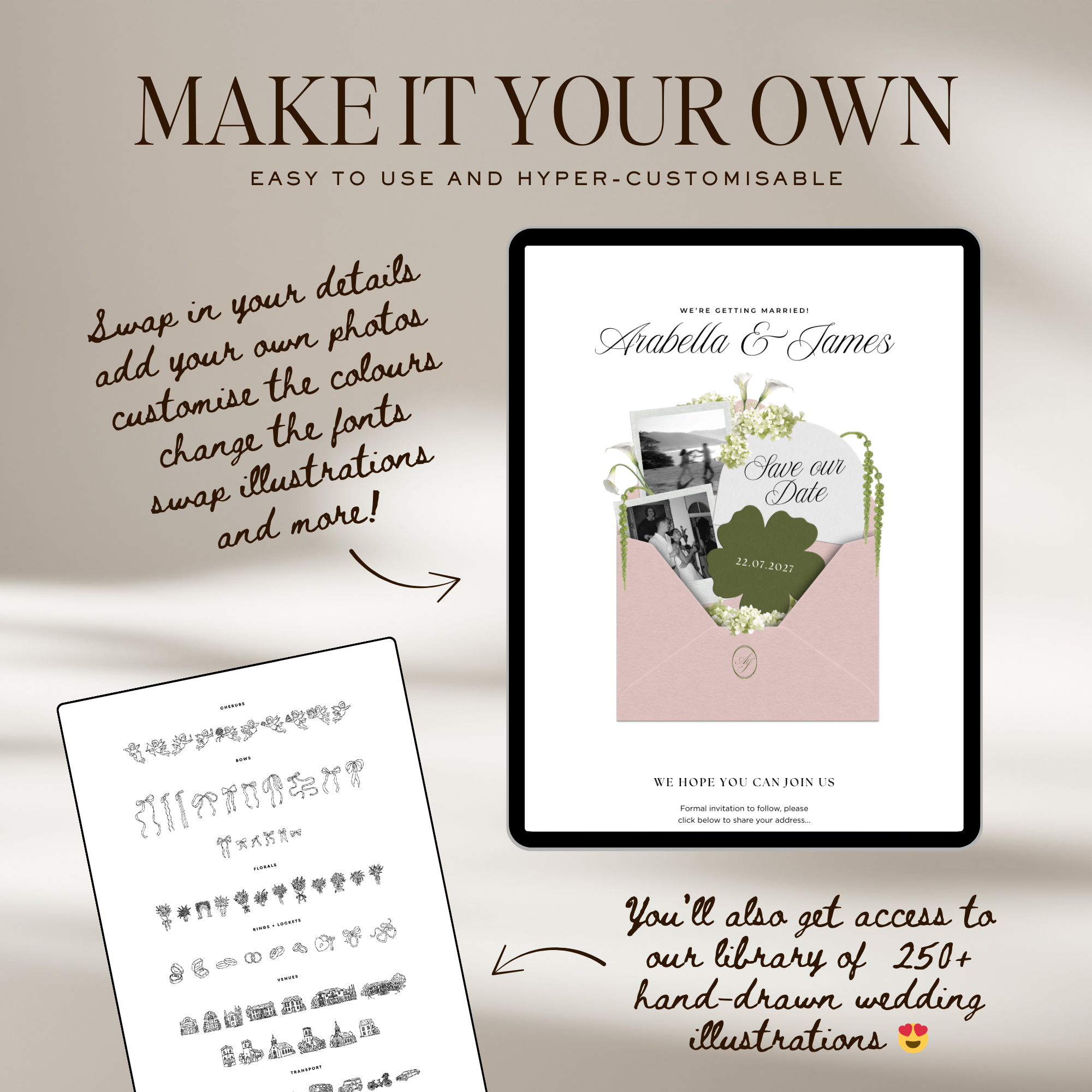 Save The Date Wedding Website Template (Pink & Green)