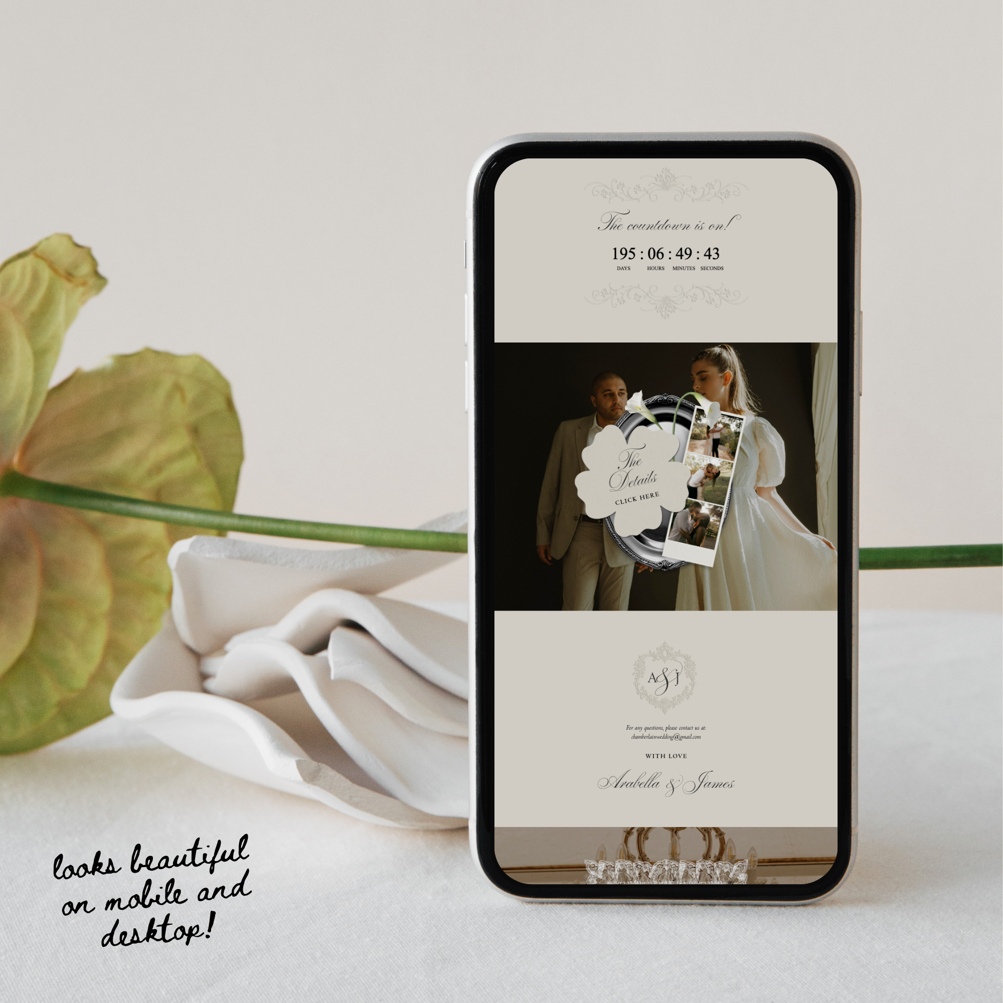 Old Money Lace Wedding Website Template with RSVP (Lace 04)