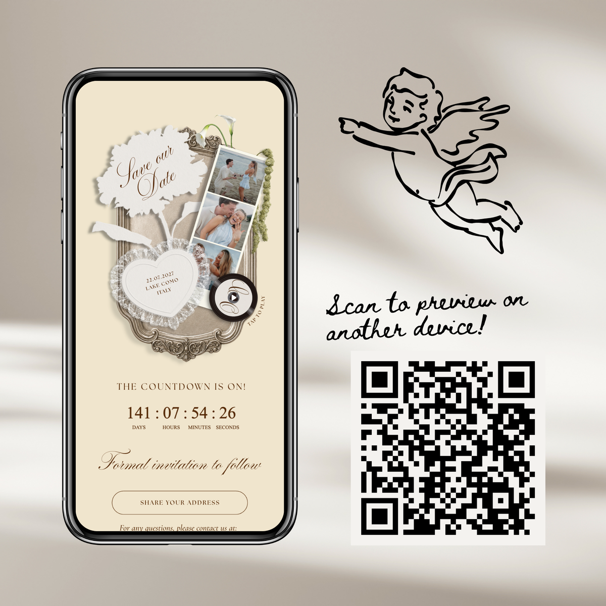 Save The Date Wedding Website Template (Photo Booth Animation 01 - Yellow)