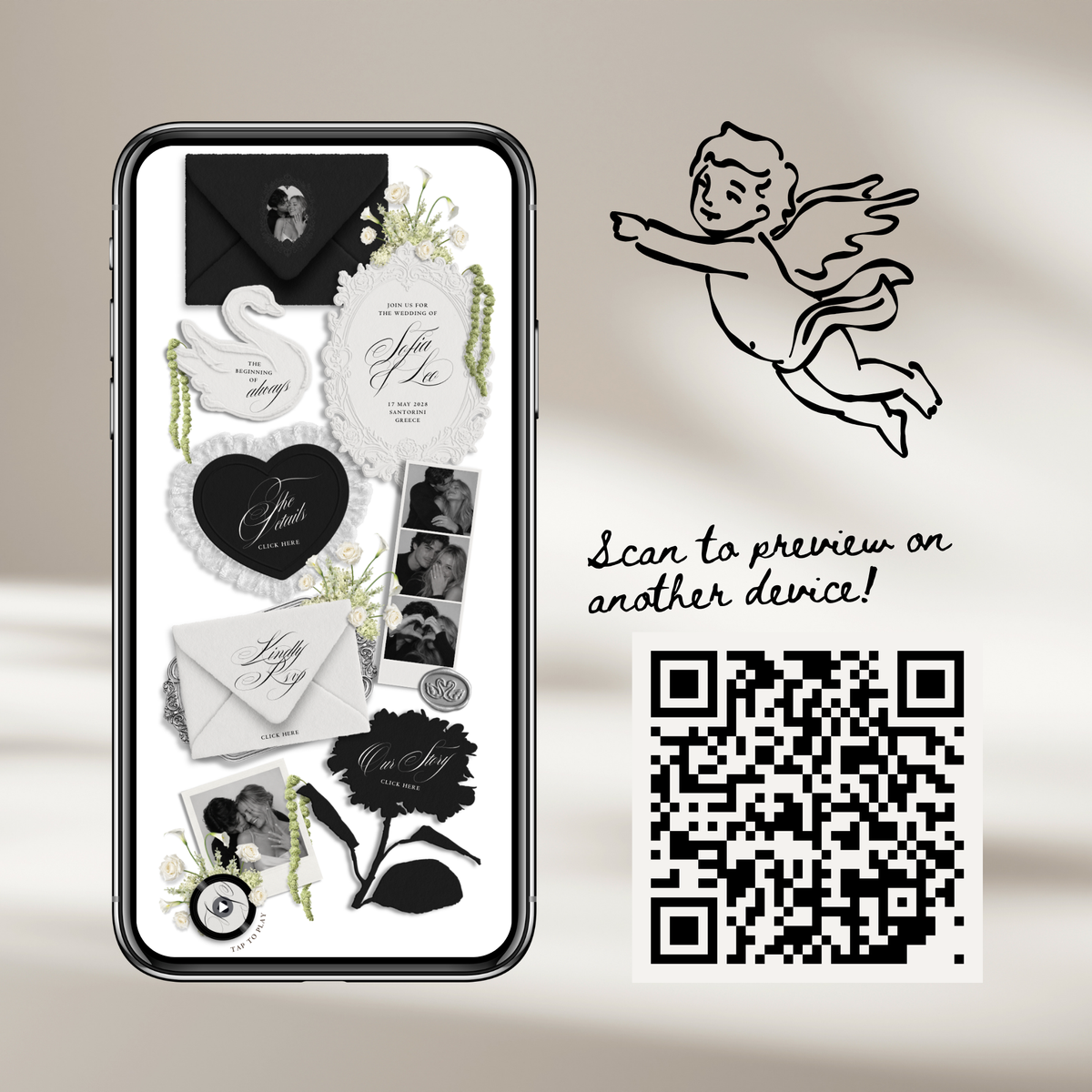 Wedding Website Template with RSVP (Envelope 05 - Black & White)