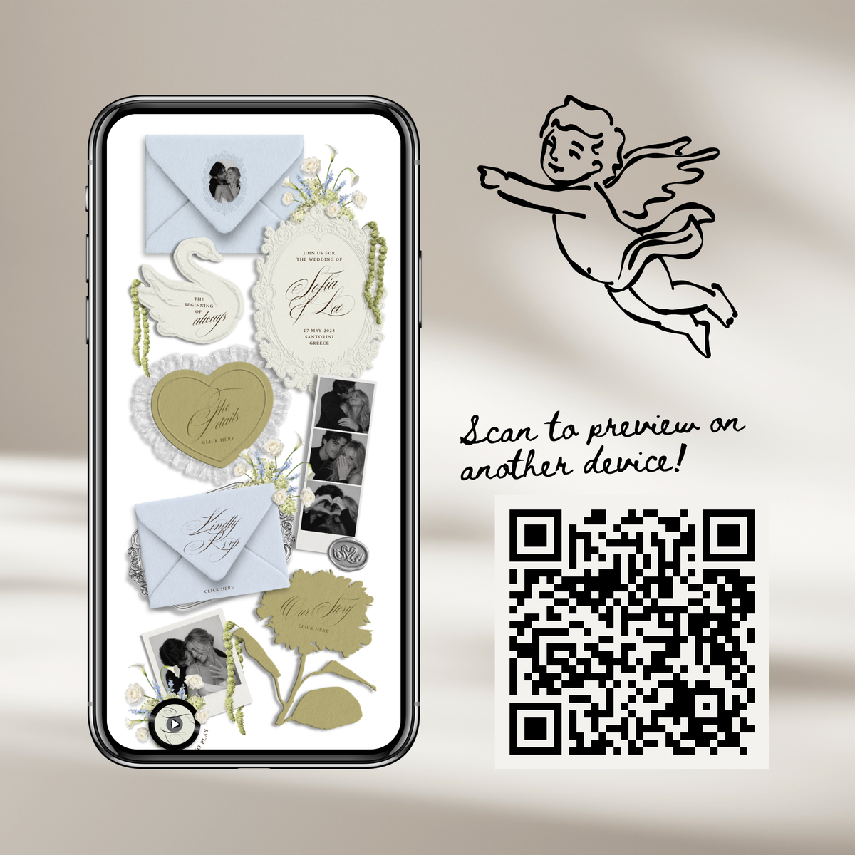 Wedding Website Template with RSVP (Envelope 05 - Blue + Green)