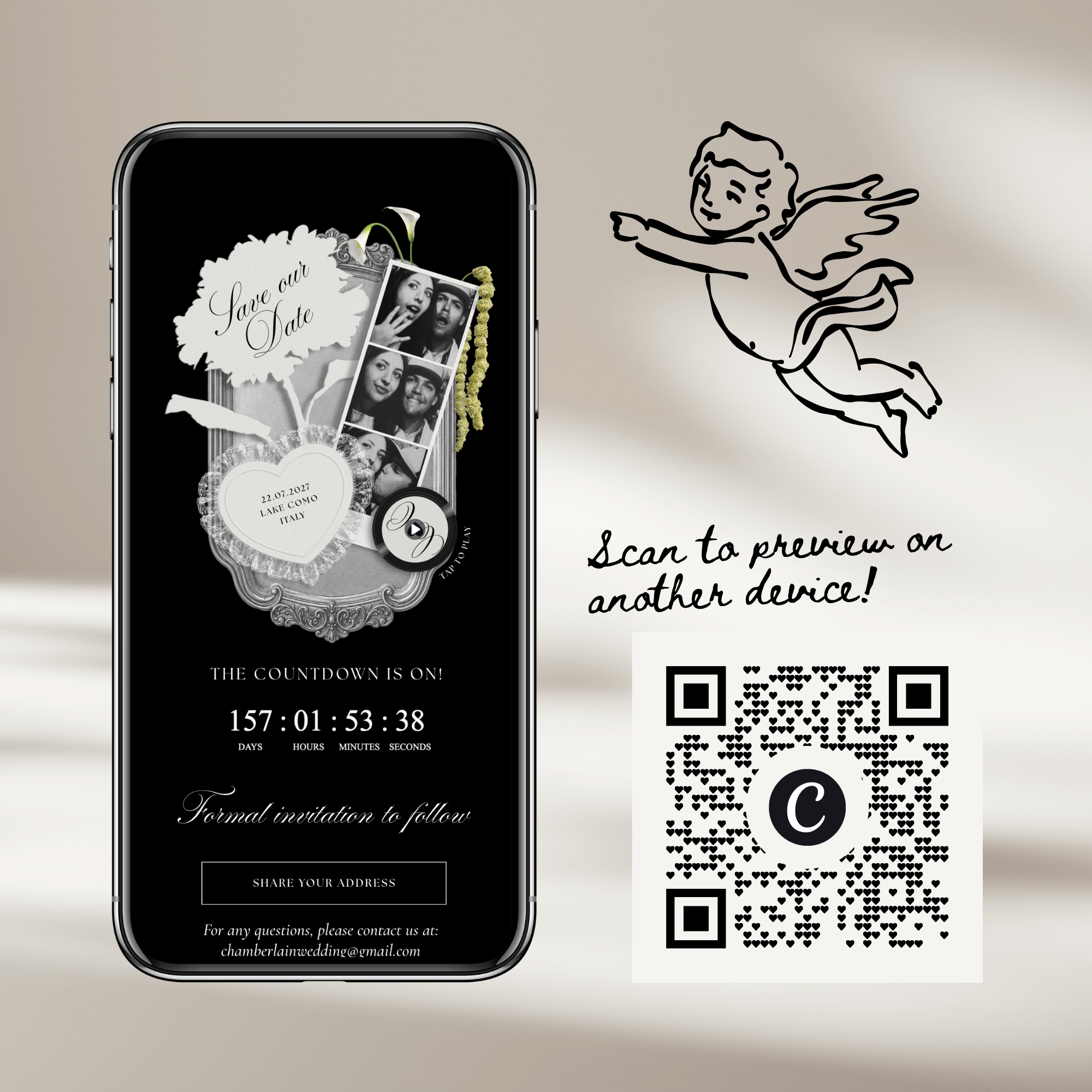 Save The Date Wedding Website Template (Photo Booth Animation 01 - Black)