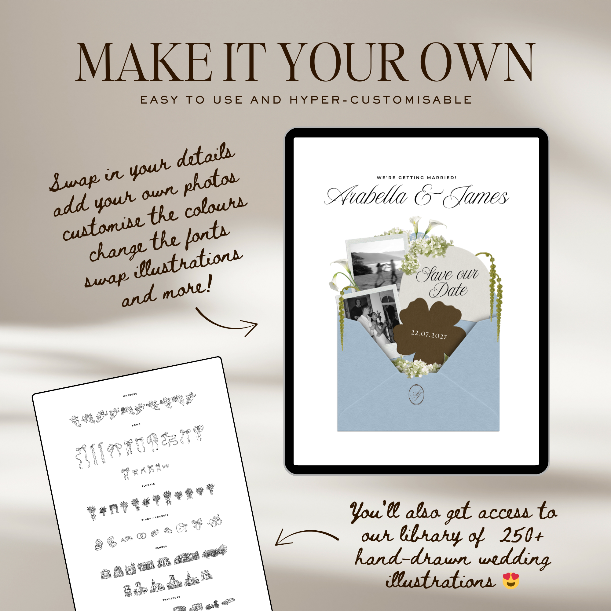 Save The Date Wedding Website Template (Brown & Dusty Blue)