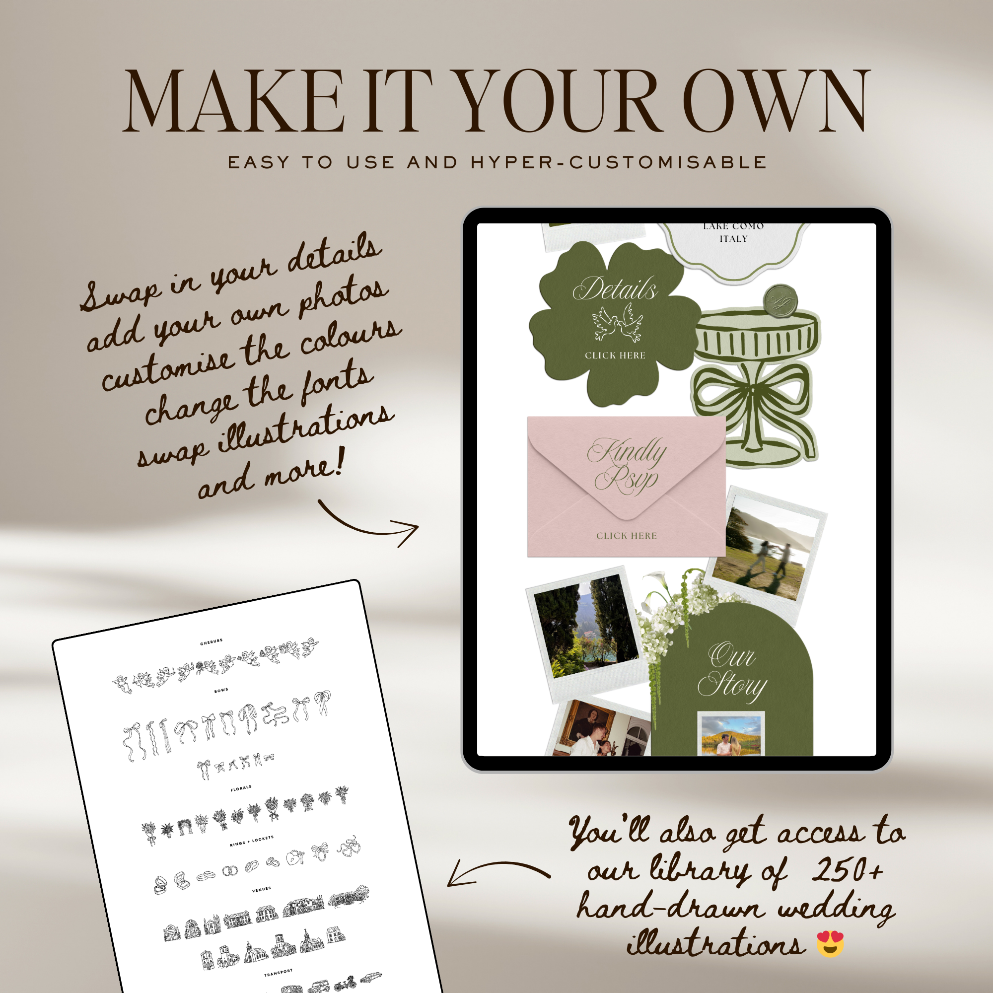 Wedding Website Template with RSVP (Pink & Green)