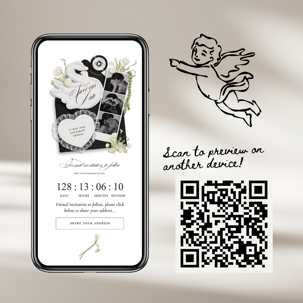 Save The Date Wedding Website Template (Envelope 05 - Black + White)