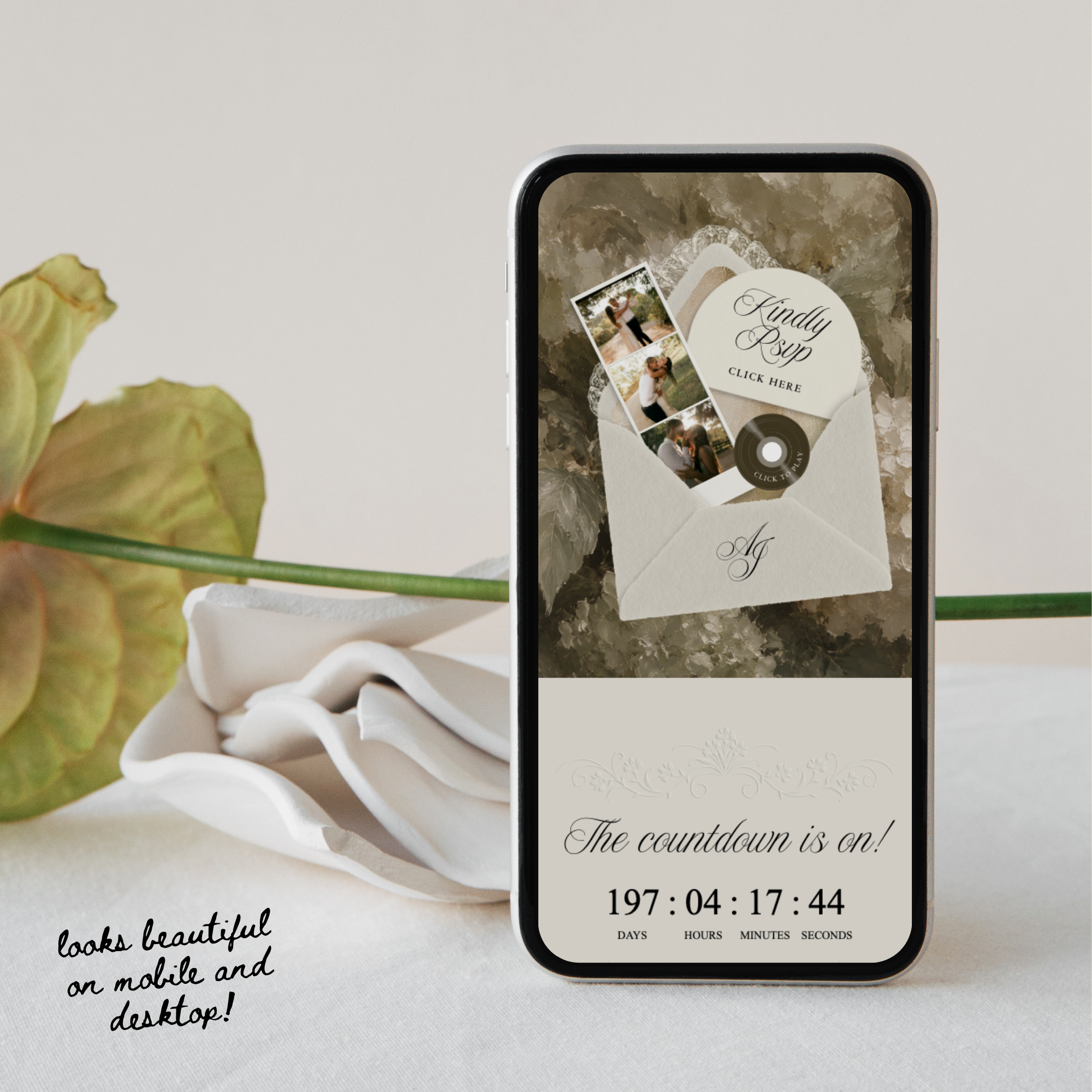 Old Money Lace Wedding Website Template with RSVP (Lace 02)