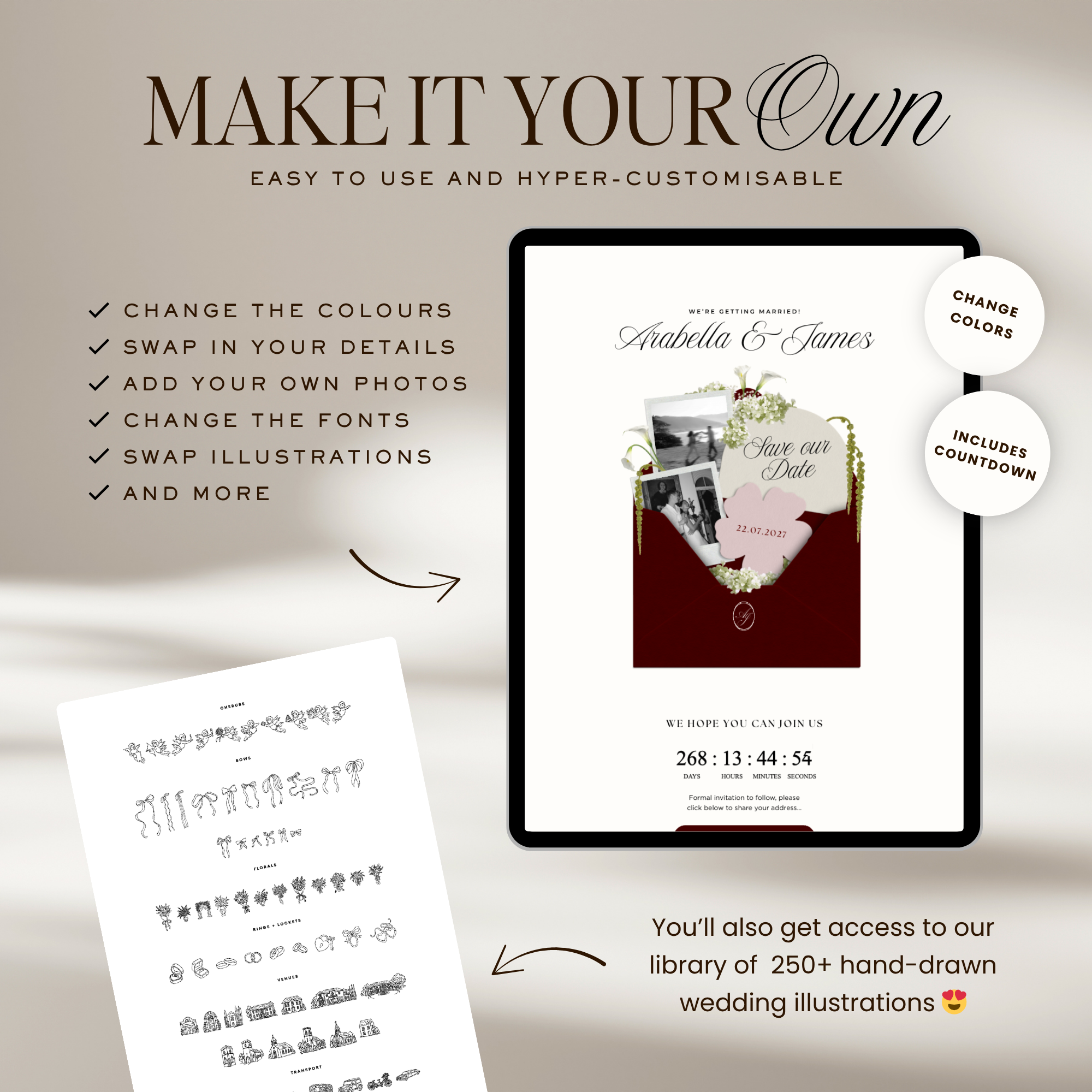 Save The Date Wedding Website Template (Burgundy & Ivory)