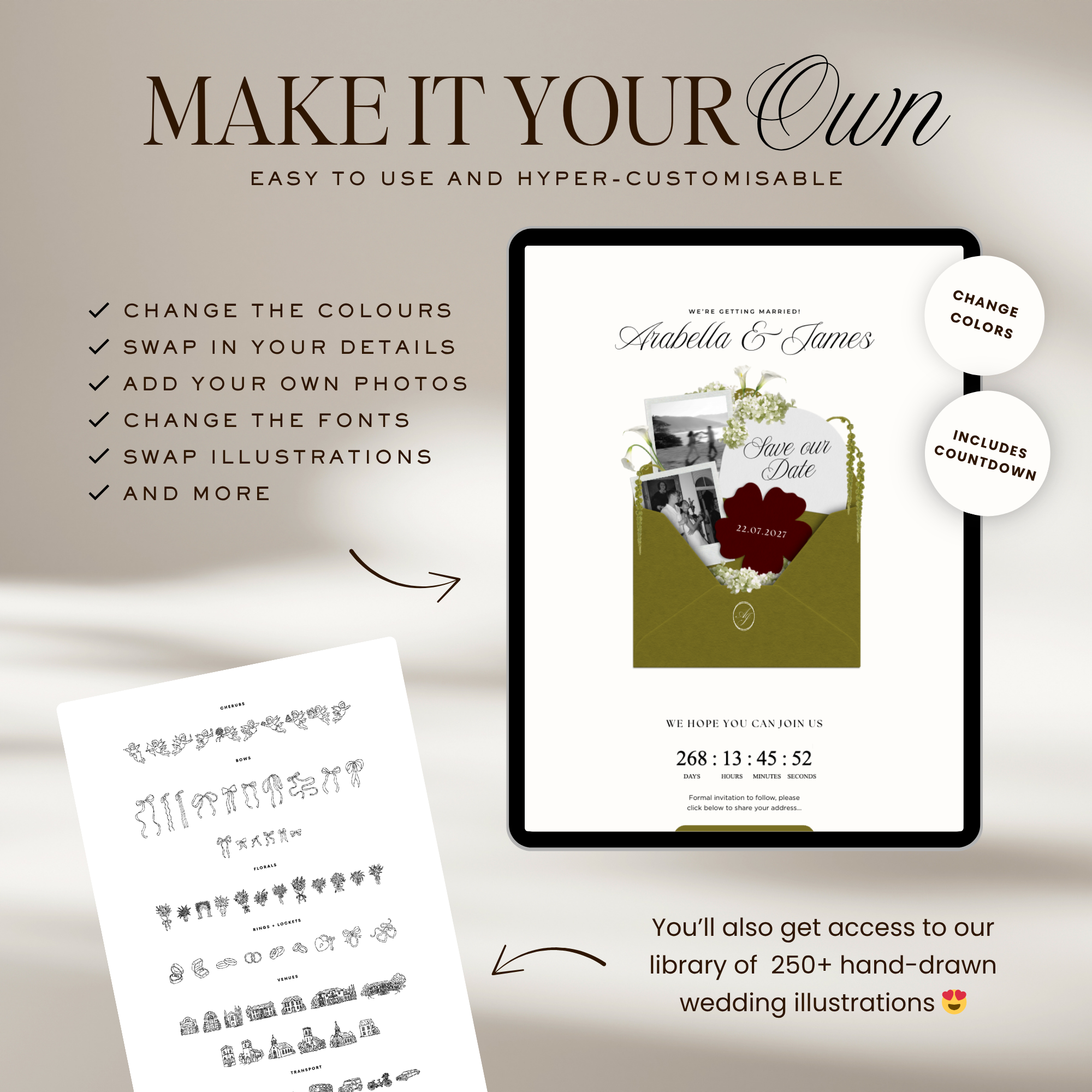 Save The Date Wedding Website Template (Olive Green & Burgundy)