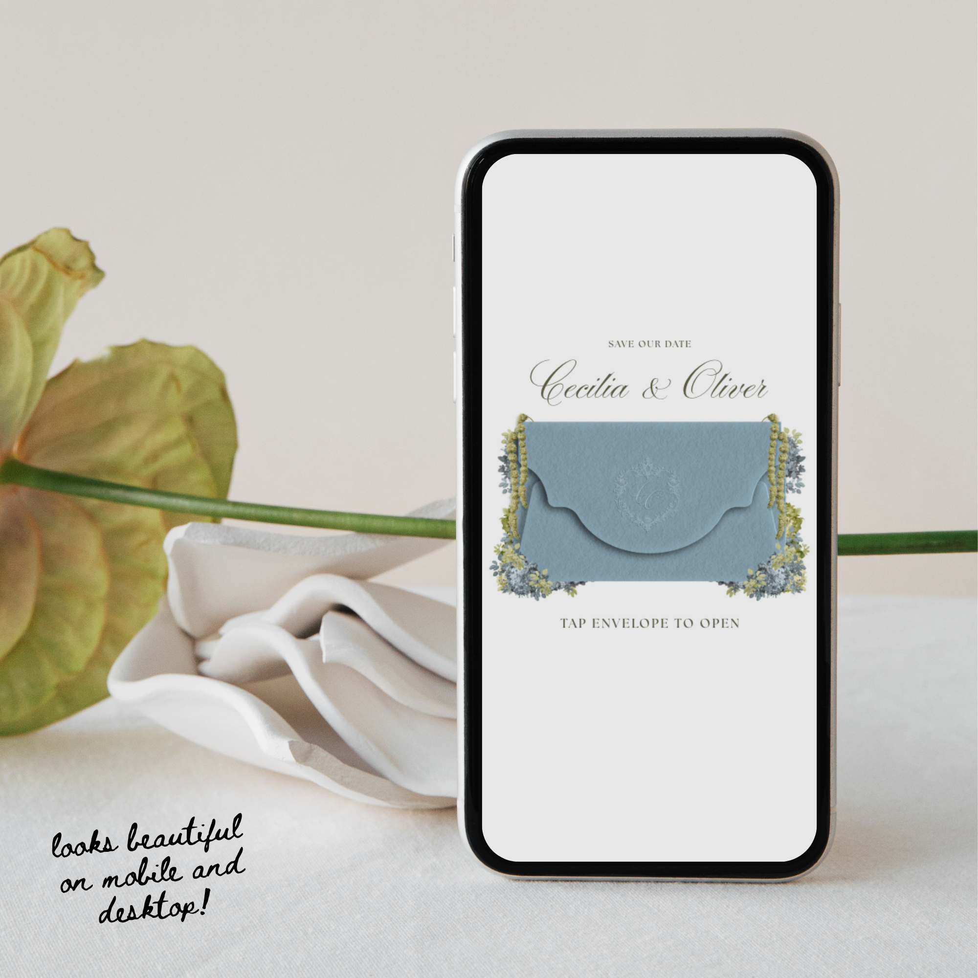 Save The Date Wedding Website Template (Envelope 04 - Blue & Pink)