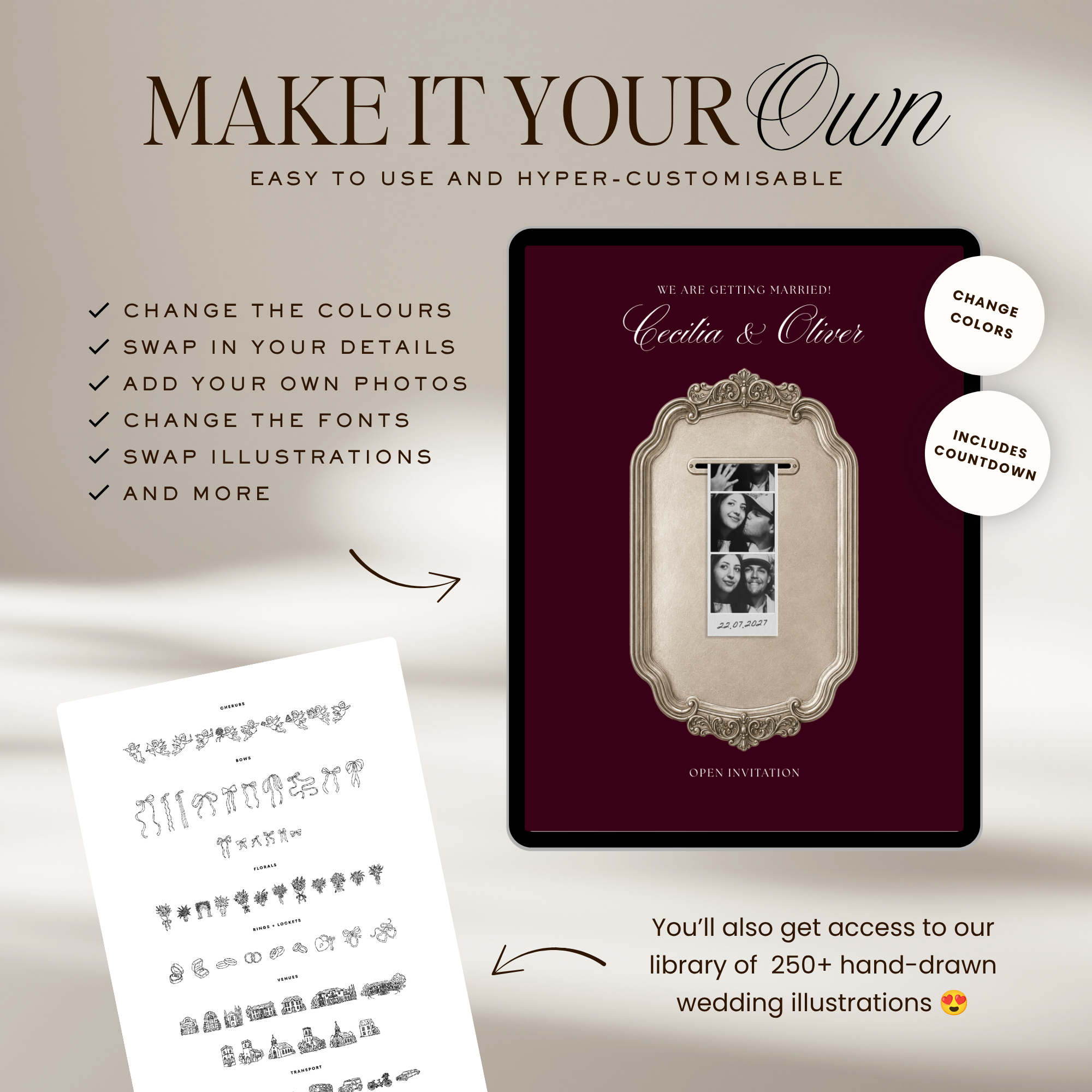 Save The Date Wedding Website Template (Photo Booth Animation 01 - Burgundy)