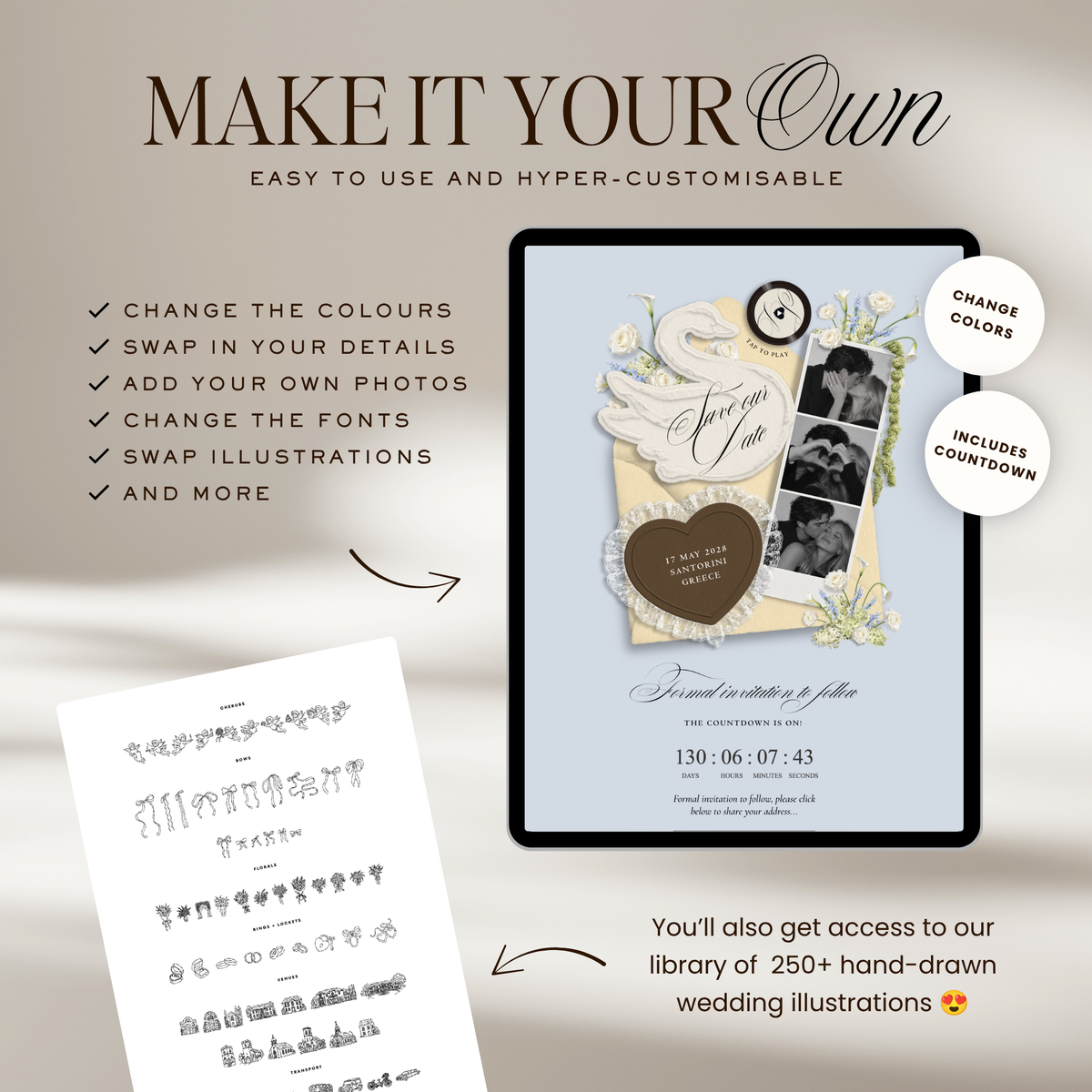 Save The Date Wedding Website Template (Envelope 05 - Yellow, Blue + Brown)