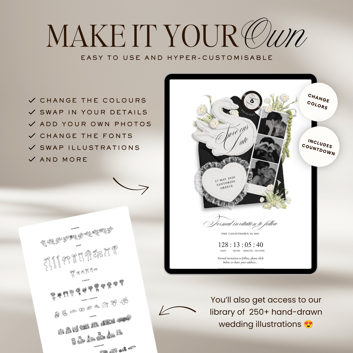 Save The Date Wedding Website Template (Envelope 05 - Black + White)