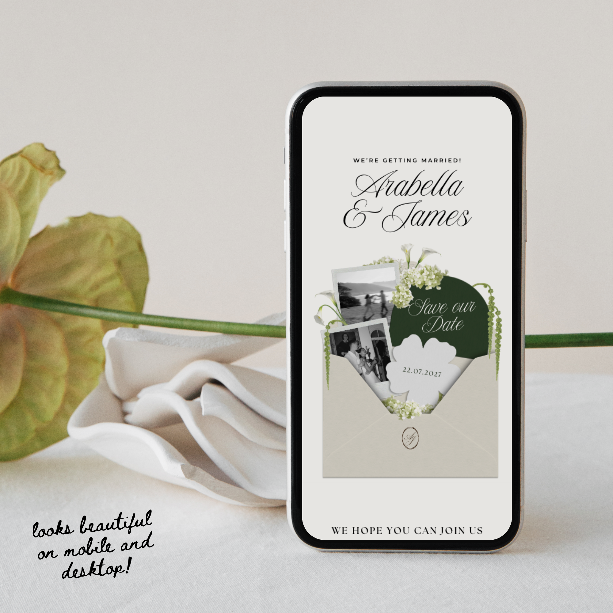 Save The Date Wedding Website Template (White & Green)