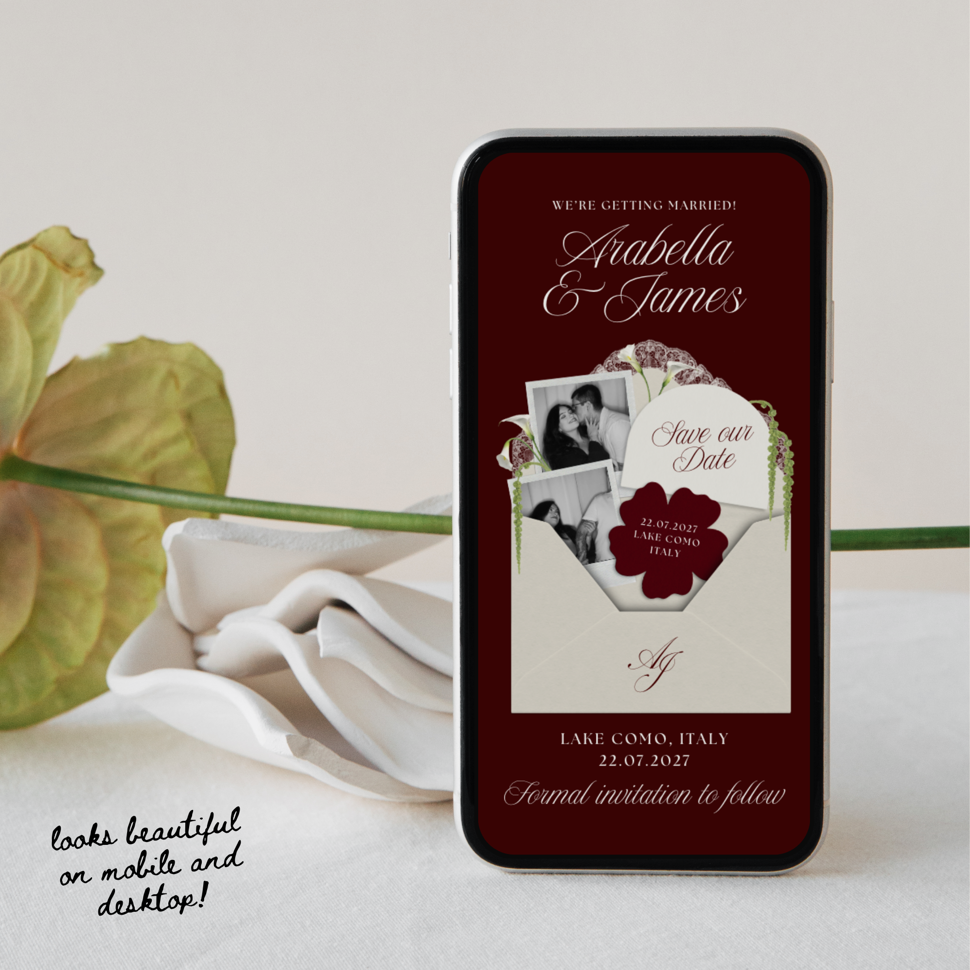 Old Money Save The Date Website Template (Burgundy)