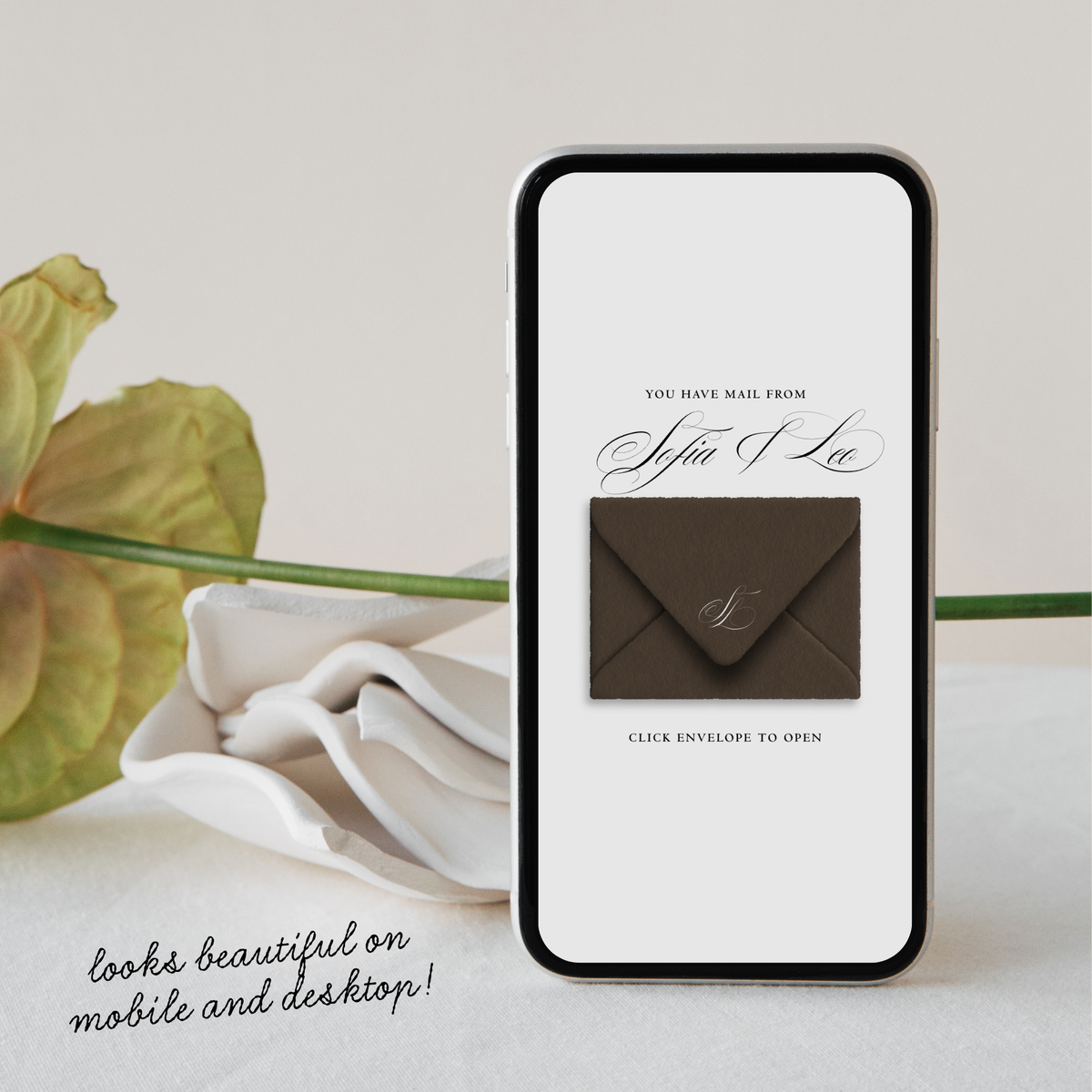 Wedding Website Template with RSVP (Envelope 06 - Brown + Ivory)