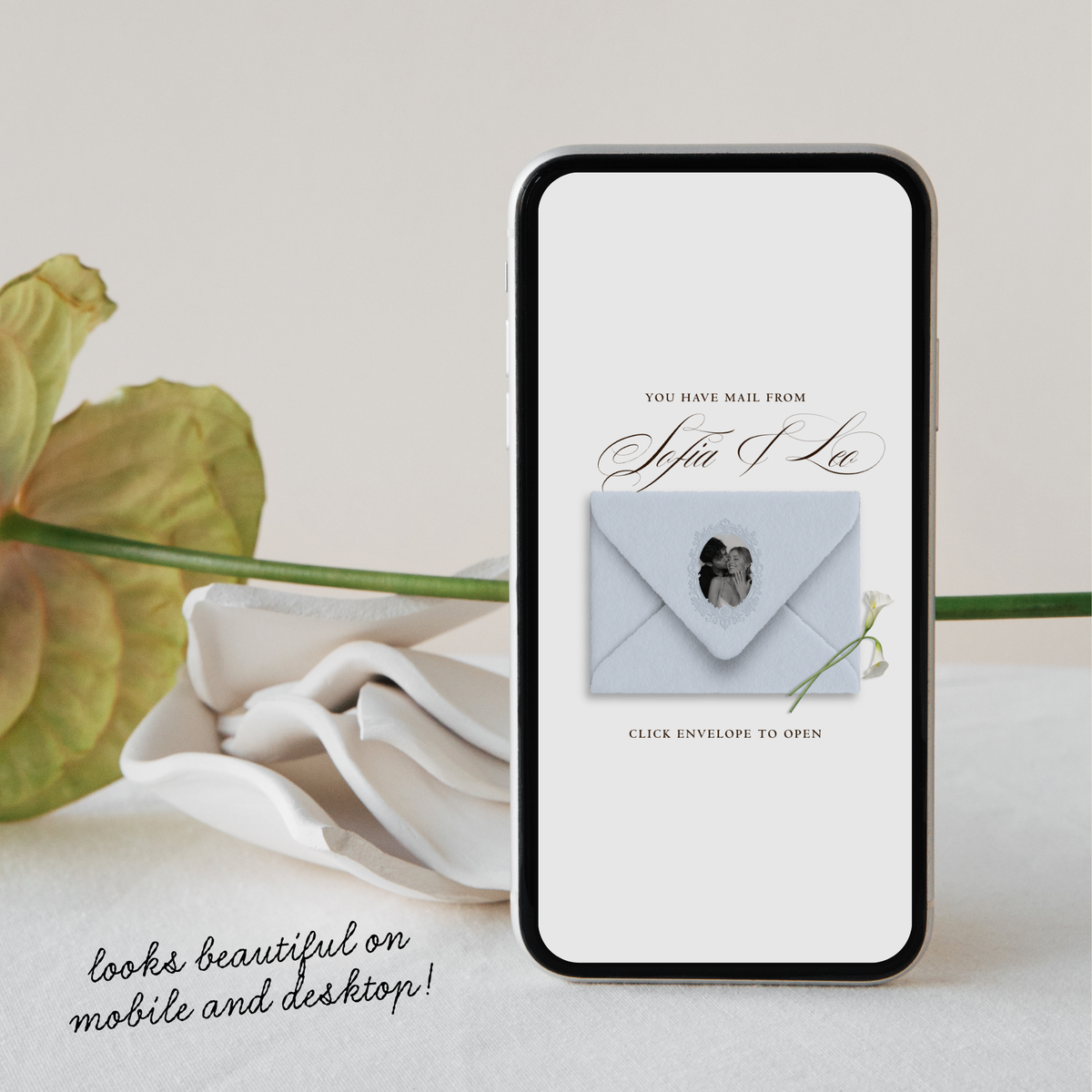 Wedding Website Template with RSVP (Envelope 05 - Blue + Green)