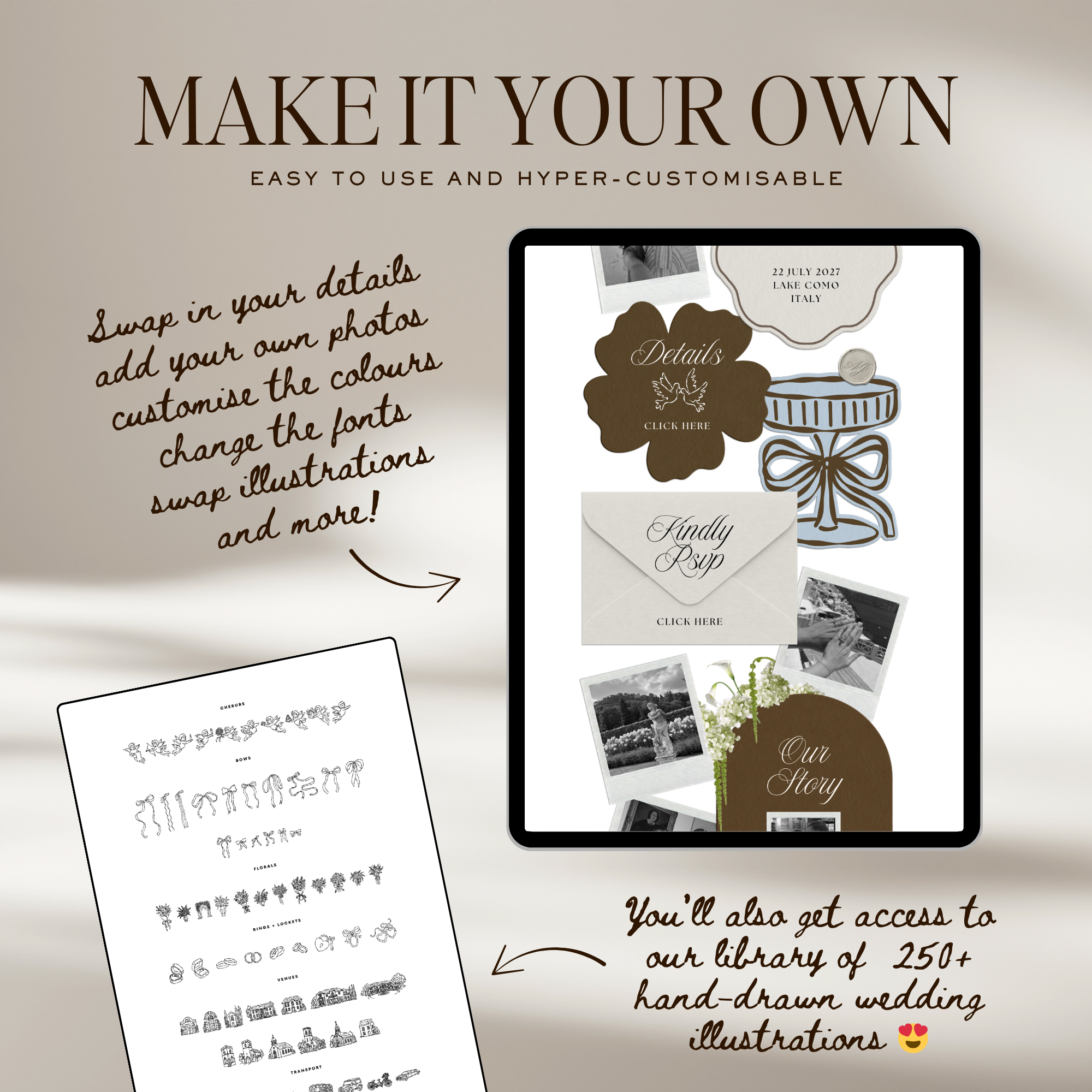 Wedding Website Template with RSVP (Brown & Dusty Blue)