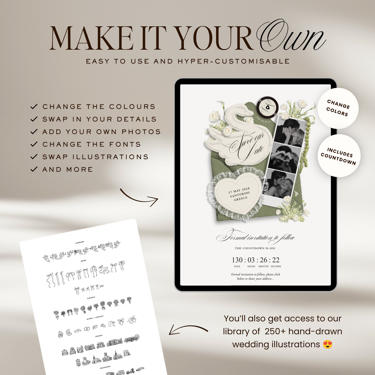 Save The Date Wedding Website Template (Envelope 05 - Sage Green + Ivory)