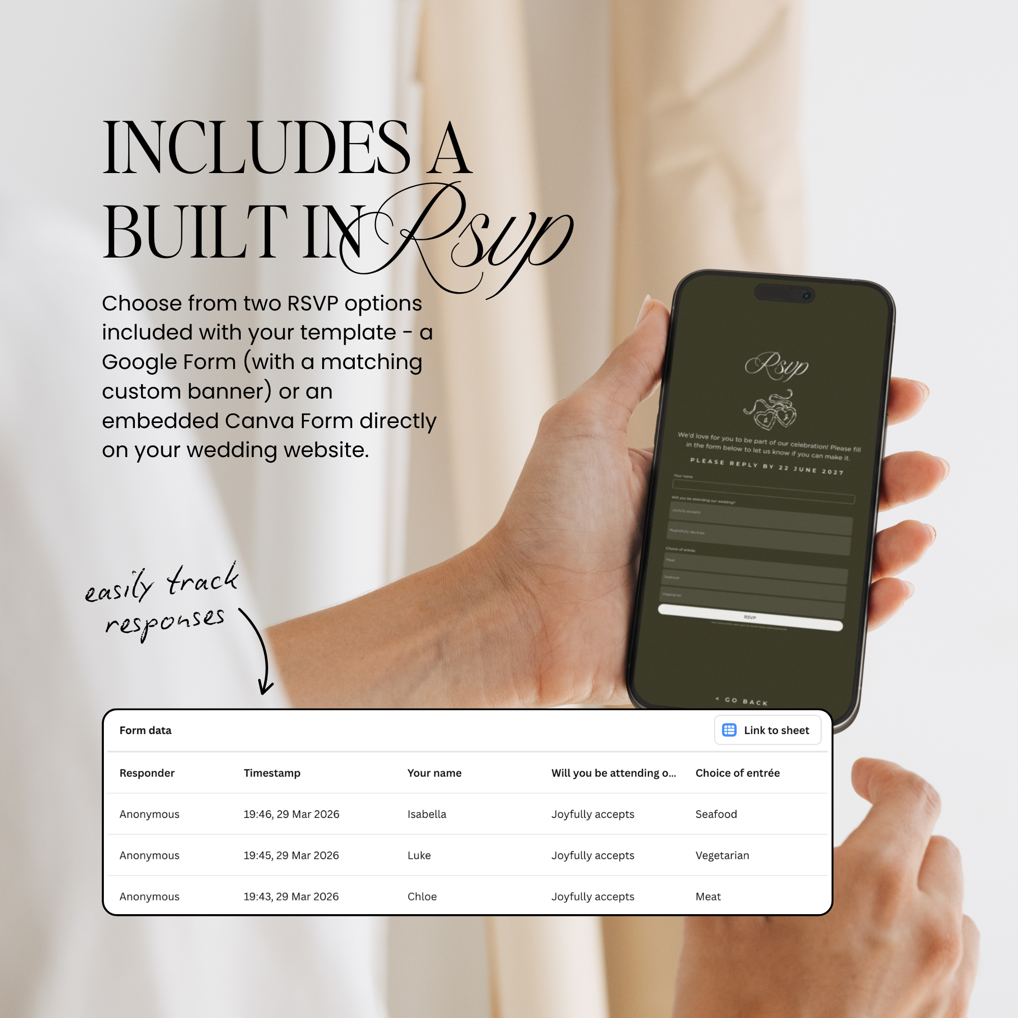 Old Money Wedding Website Template with RSVP (Olive)