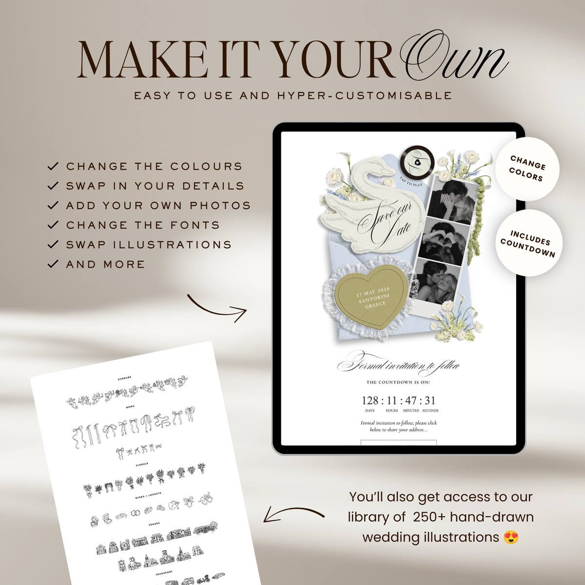 Save The Date Wedding Website Template (Envelope 05 - Blue + Green)
