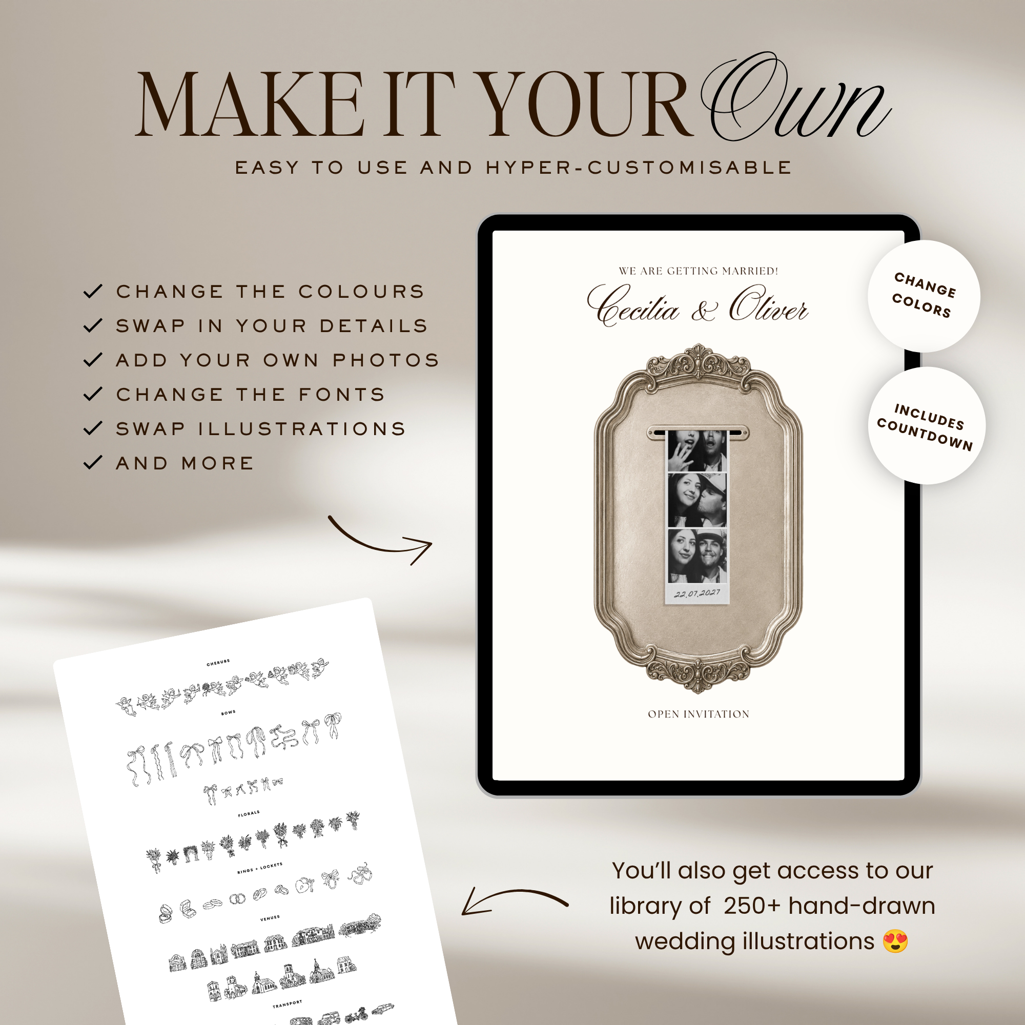 Save The Date Wedding Website Template (Photo Booth Animation 01 - Ivory)