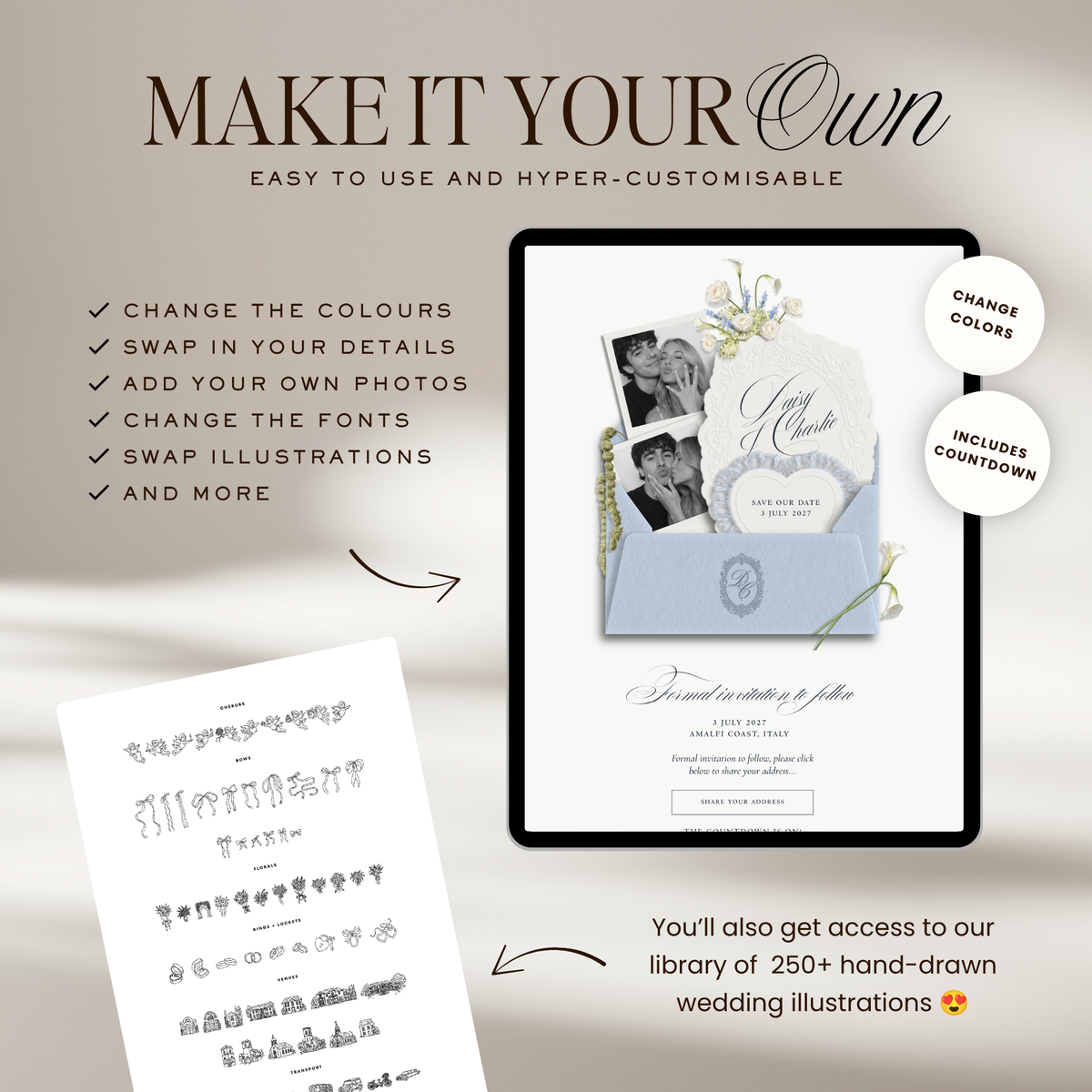 Save The Date Wedding Website Template (Envelope 07 - Blue + Ivory)