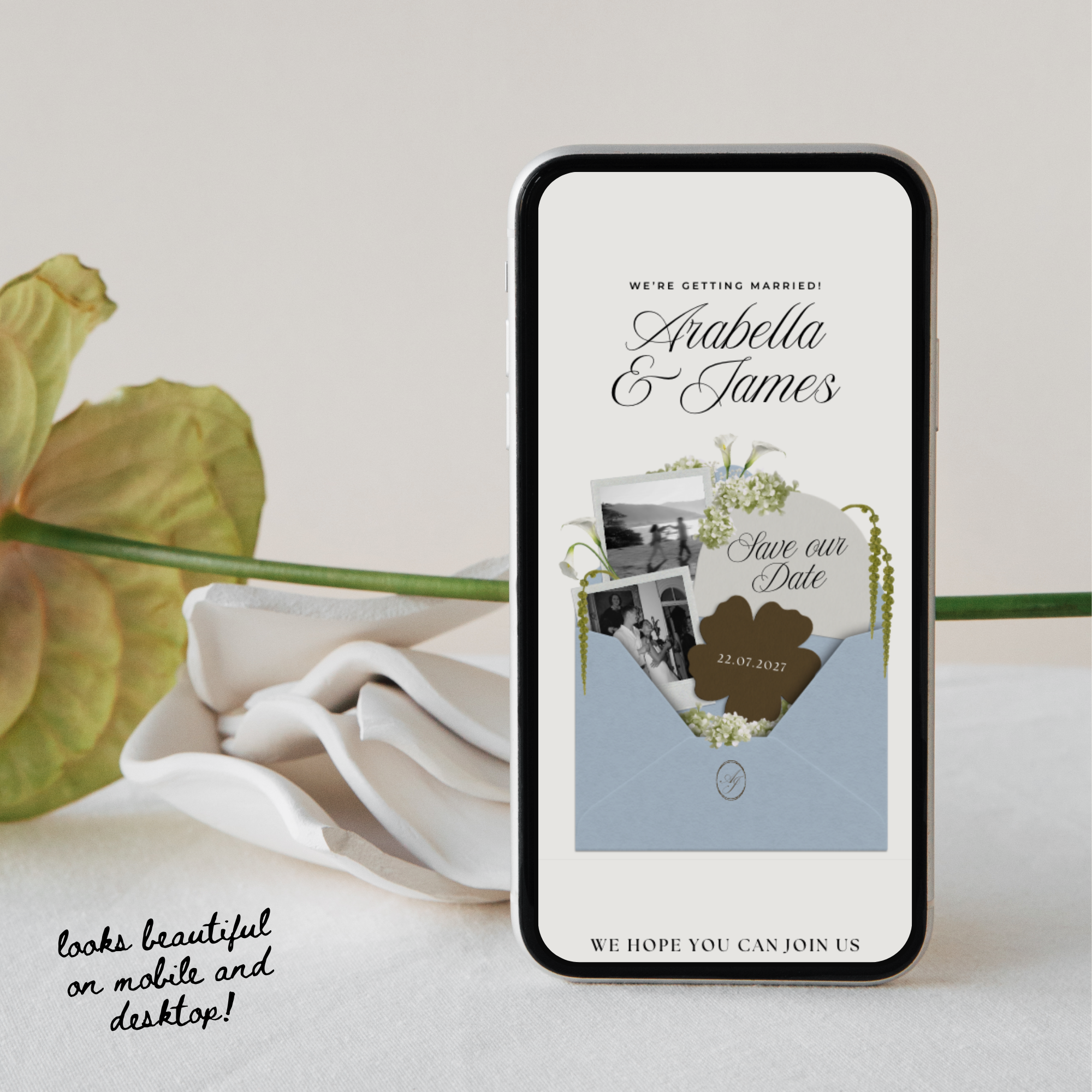 Save The Date Wedding Website Template (Brown & Dusty Blue)