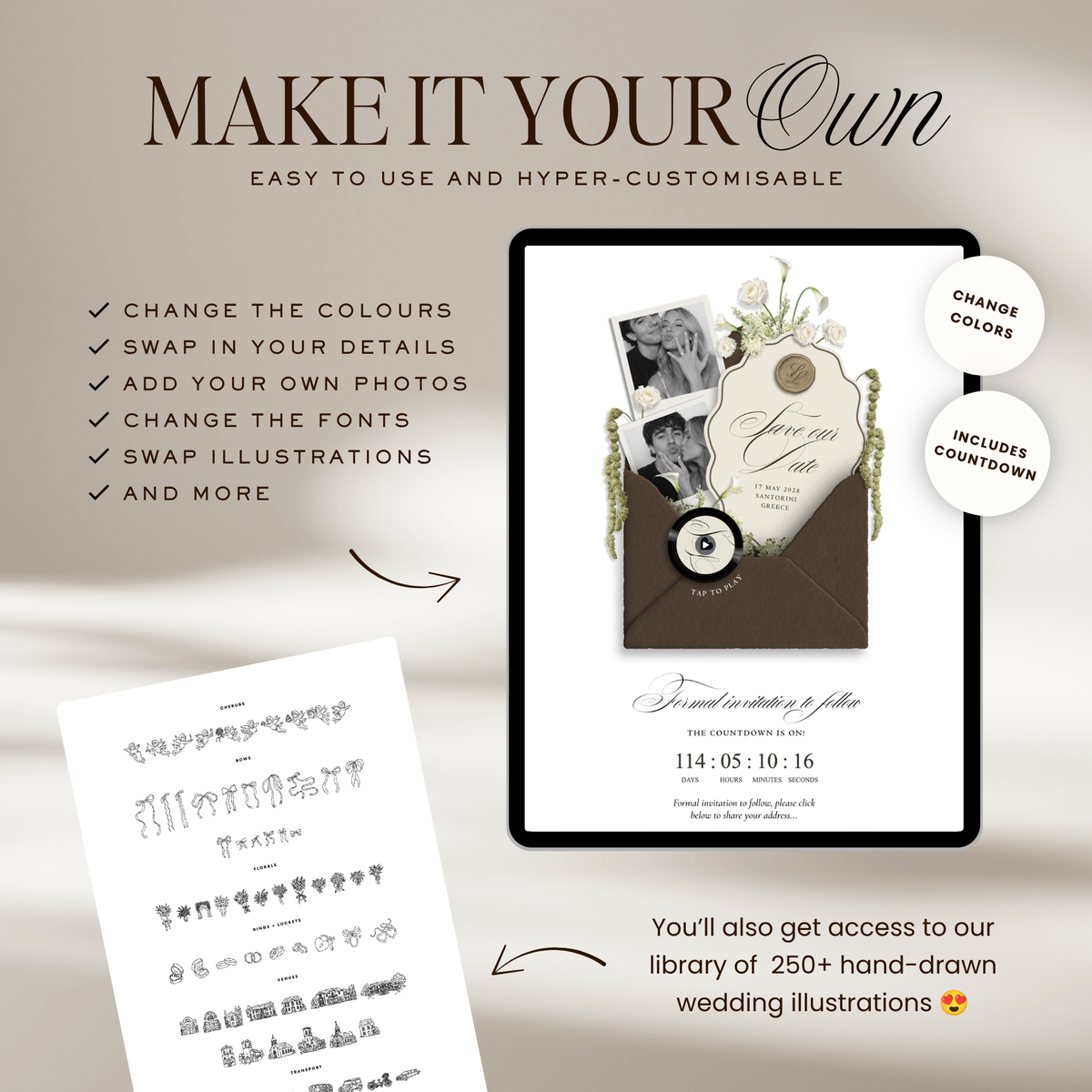 Save The Date Wedding Website Template (Envelope 06 - Brown + Ivory)