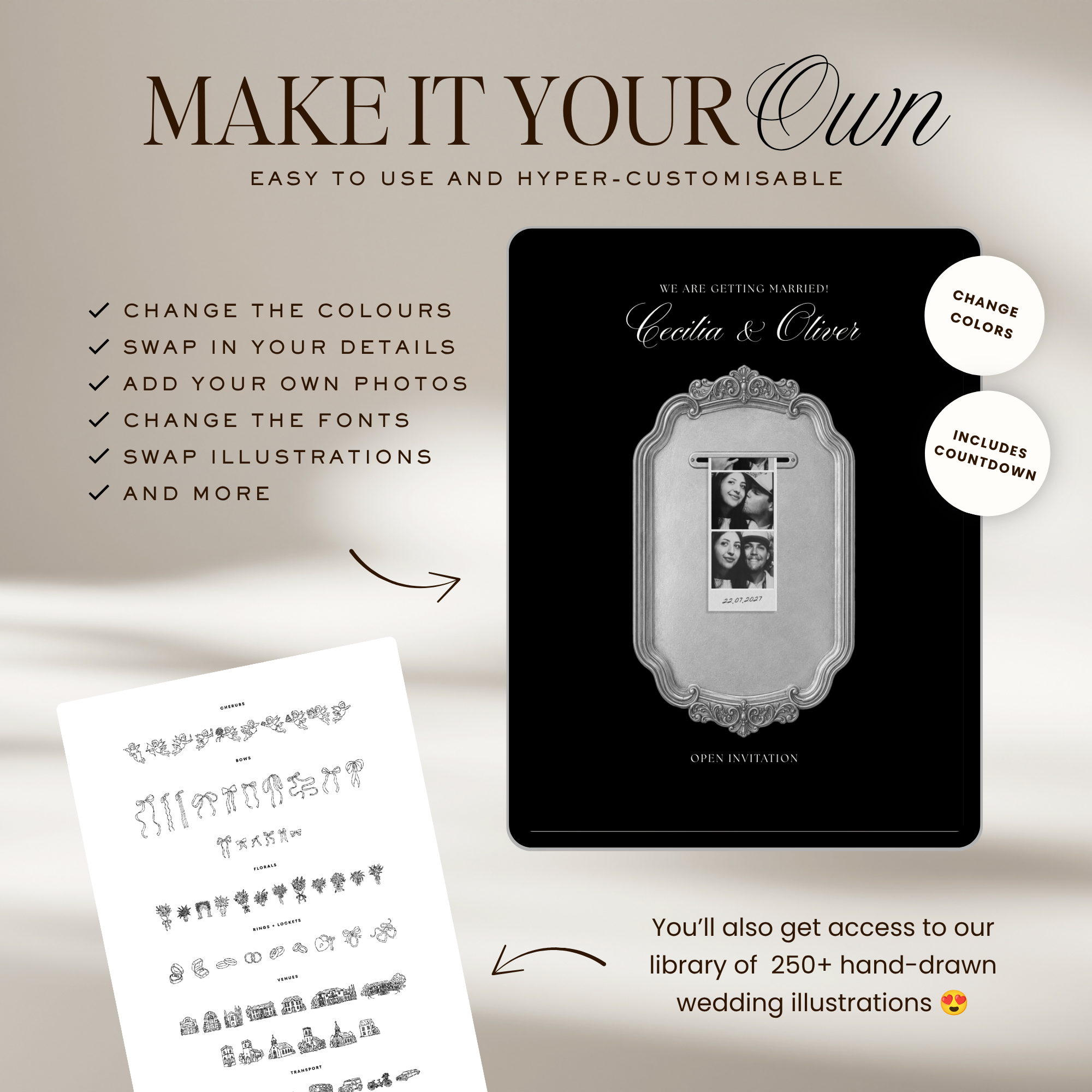 Save The Date Wedding Website Template (Photo Booth Animation 01 - Black)