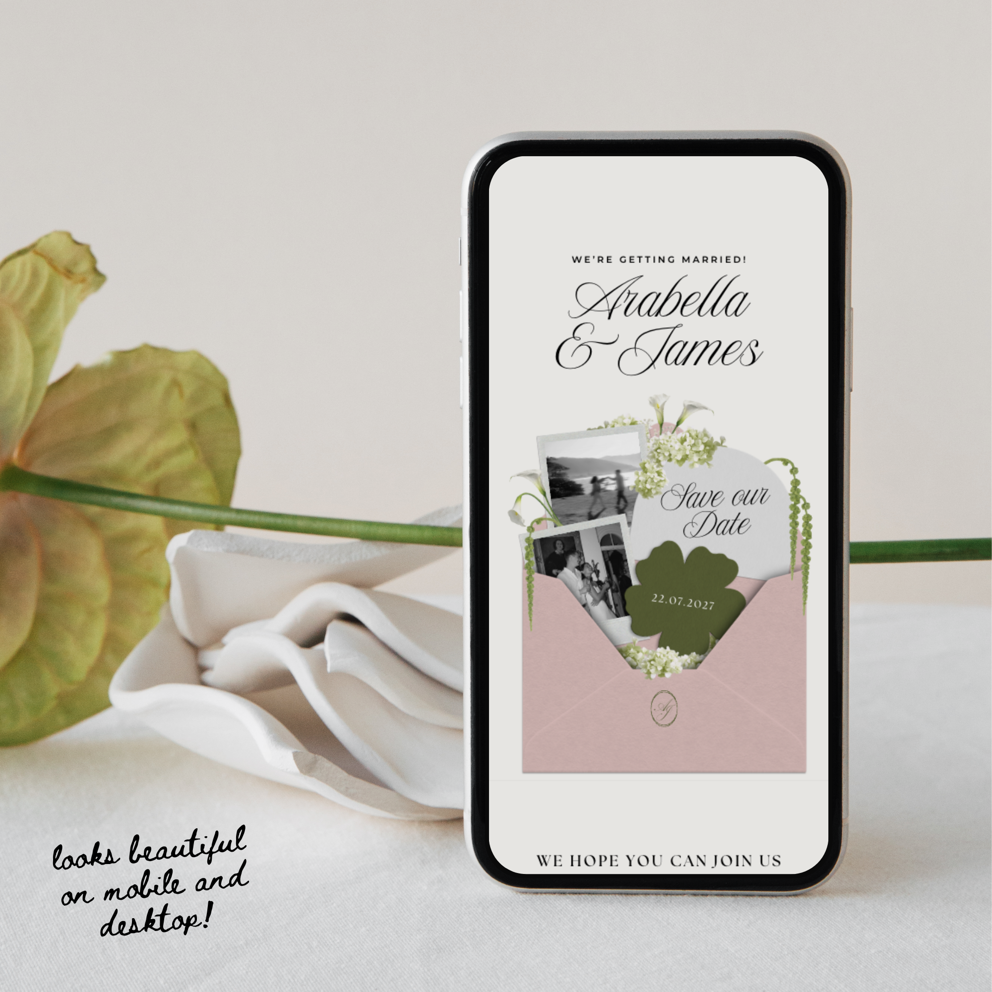 Save The Date Wedding Website Template (Pink & Green)