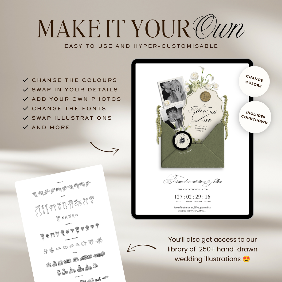 Save The Date Wedding Website Template (Envelope 06 - Sage Green + Ivory)