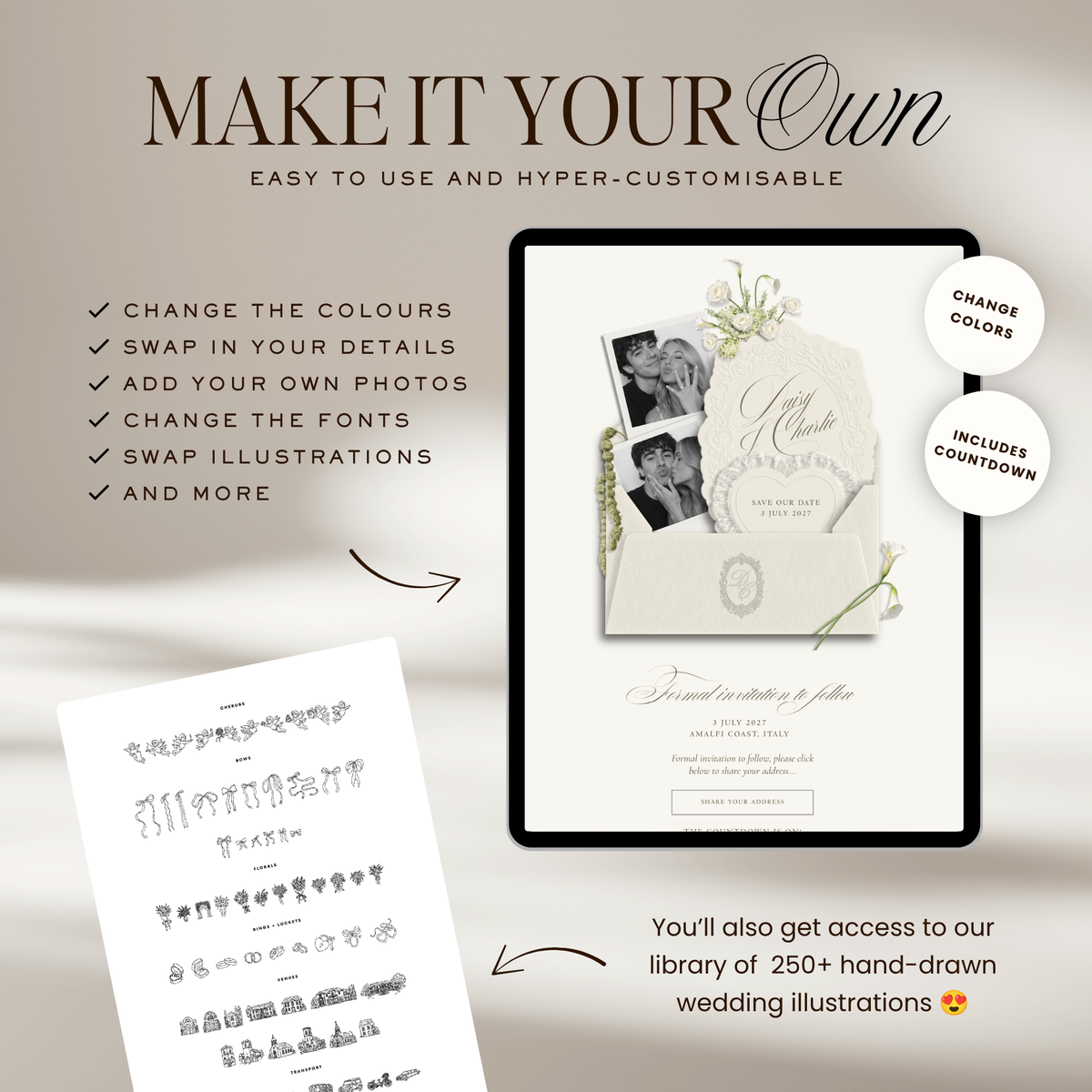 Save The Date Wedding Website Template (Envelope 07 - Ivory)