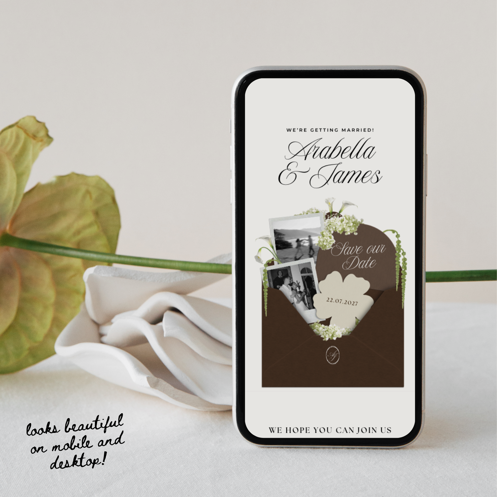 Save The Date Wedding Website Template (Brown & Ivory)