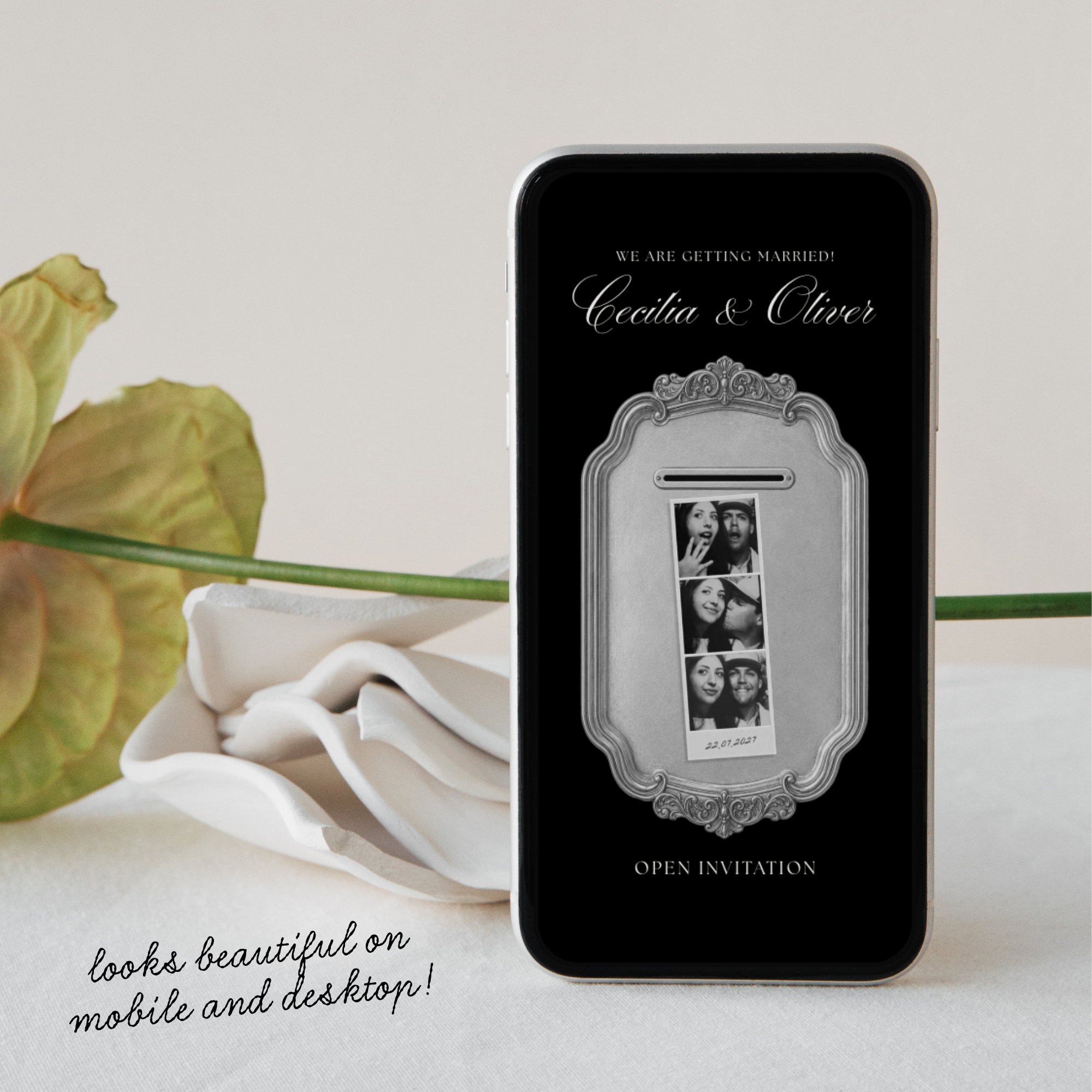 Wedding Website Template with RSVP (Photo Booth 01 - Black)