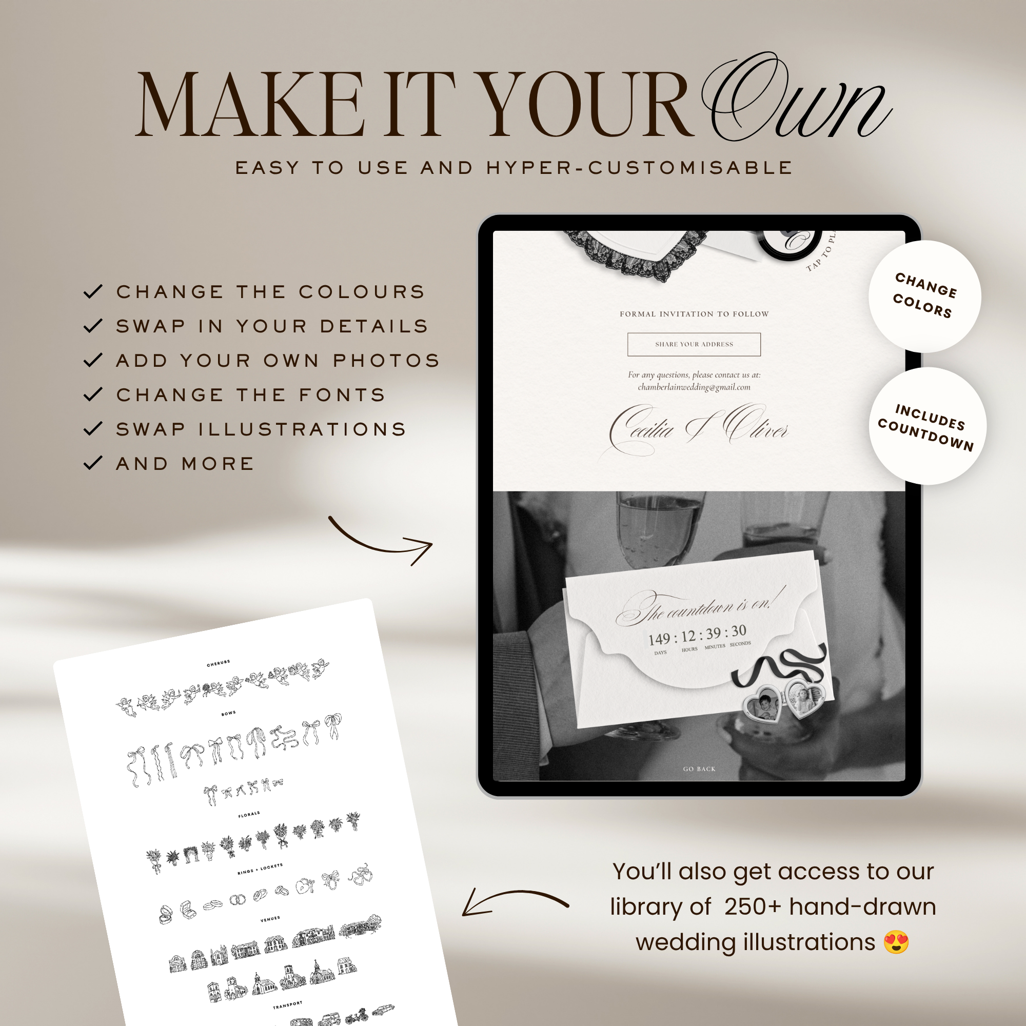 Save The Date Website Template (Romantic 01 - Ivory & Black)
