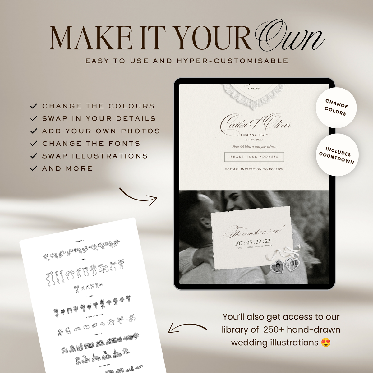 Lace Heart Save The Date Website Template (Lace 03 - Ivory)