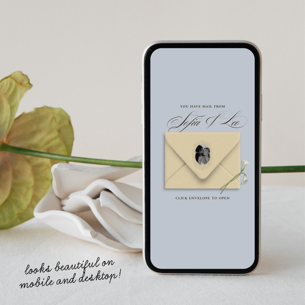 Wedding Website Template with RSVP (Envelope 05 - yellow, blue + brown)