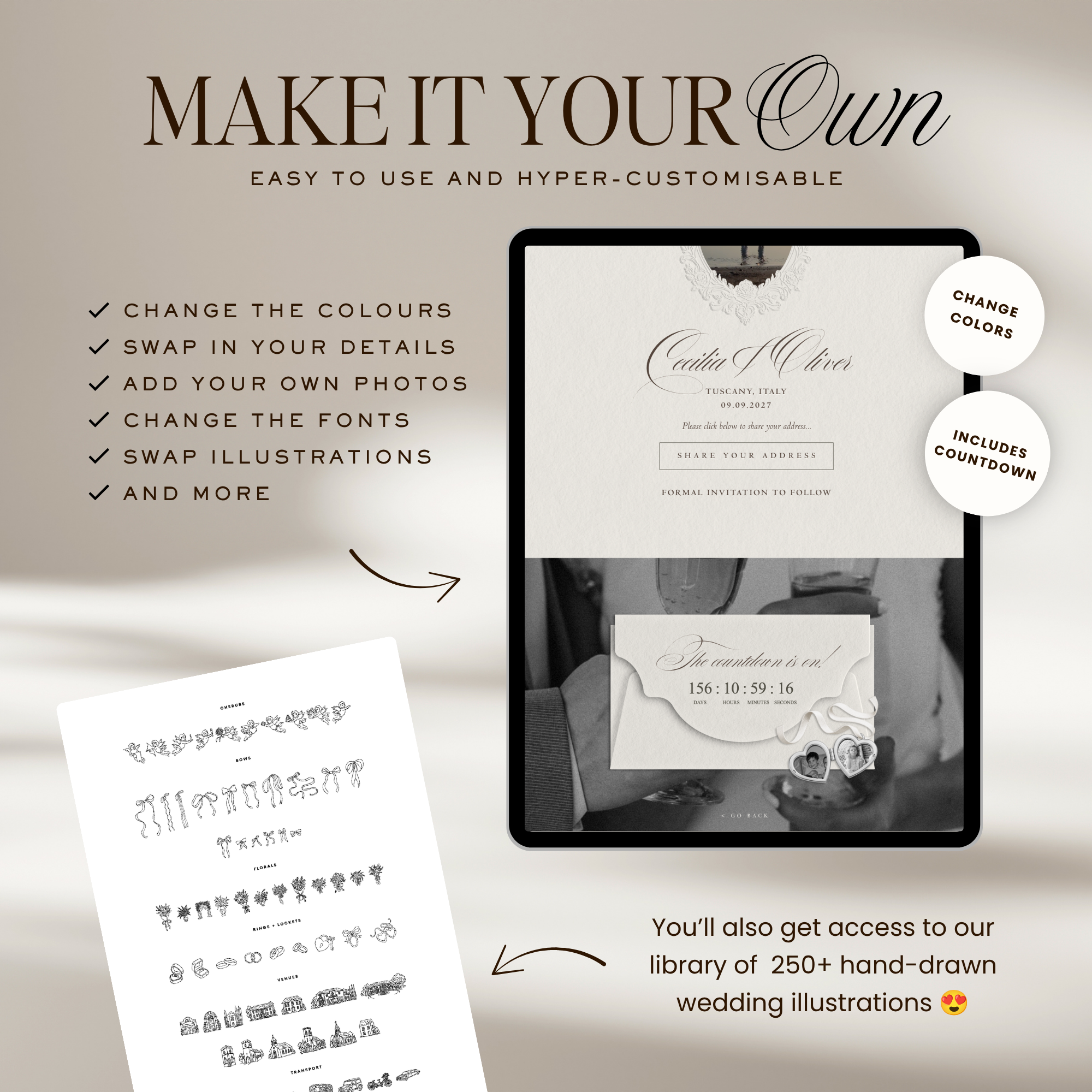 Save The Date Website Template (Vintage 01 - Ivory)