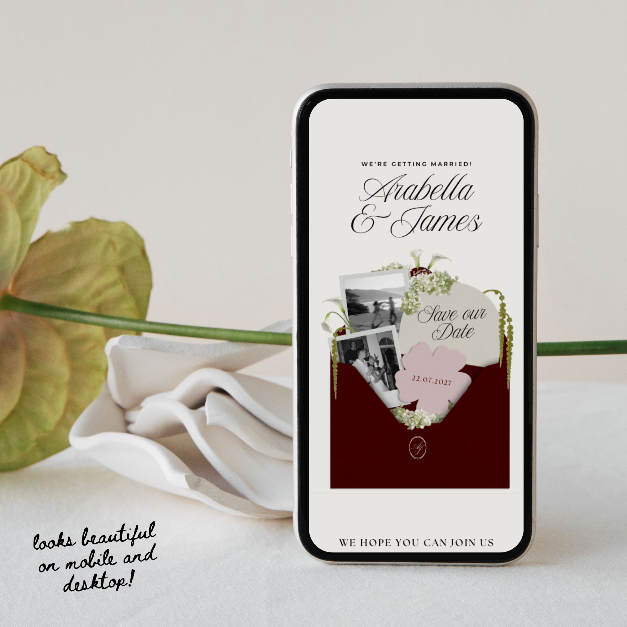 Save The Date Wedding Website Template (Burgundy & Ivory)