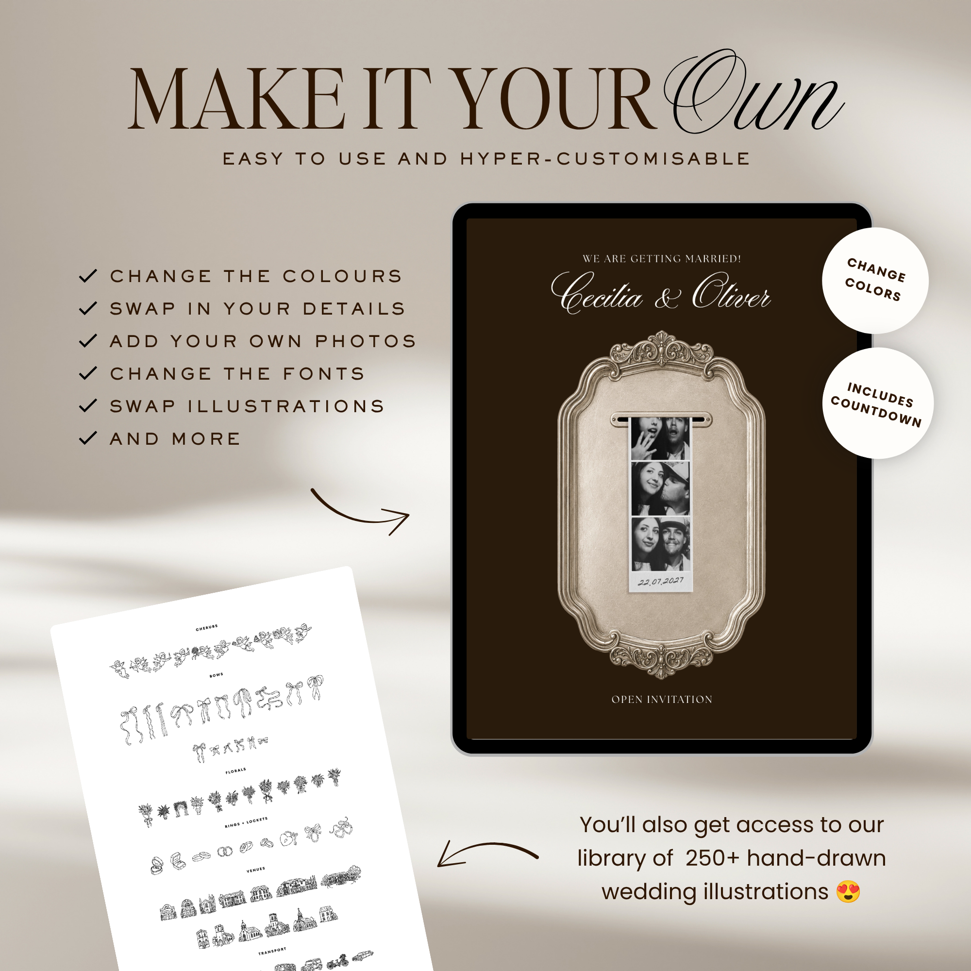 Save The Date Wedding Website Template (Photo Booth Animation 01 - Brown)
