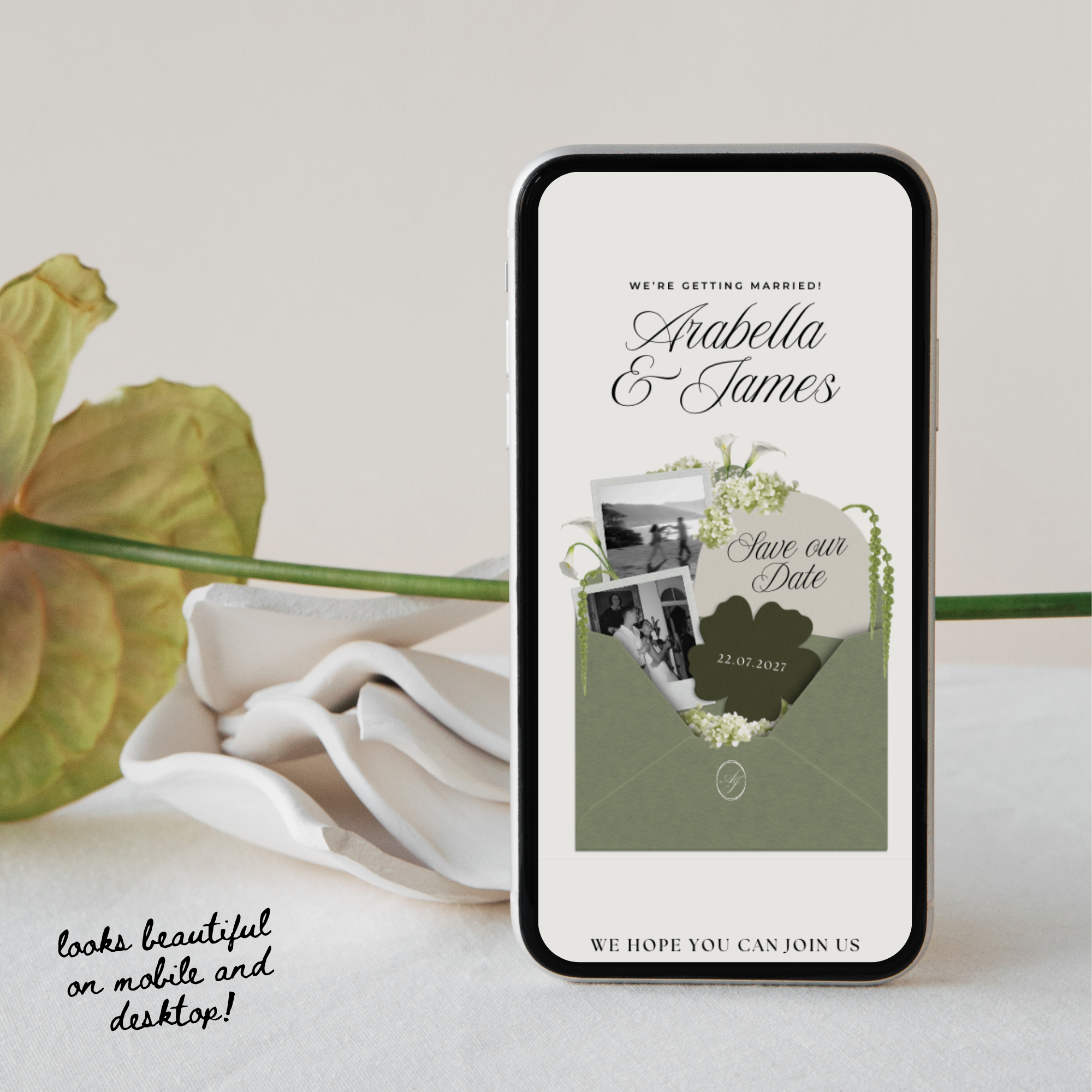 Save The Date Wedding Website Template (Sage & Ivory)